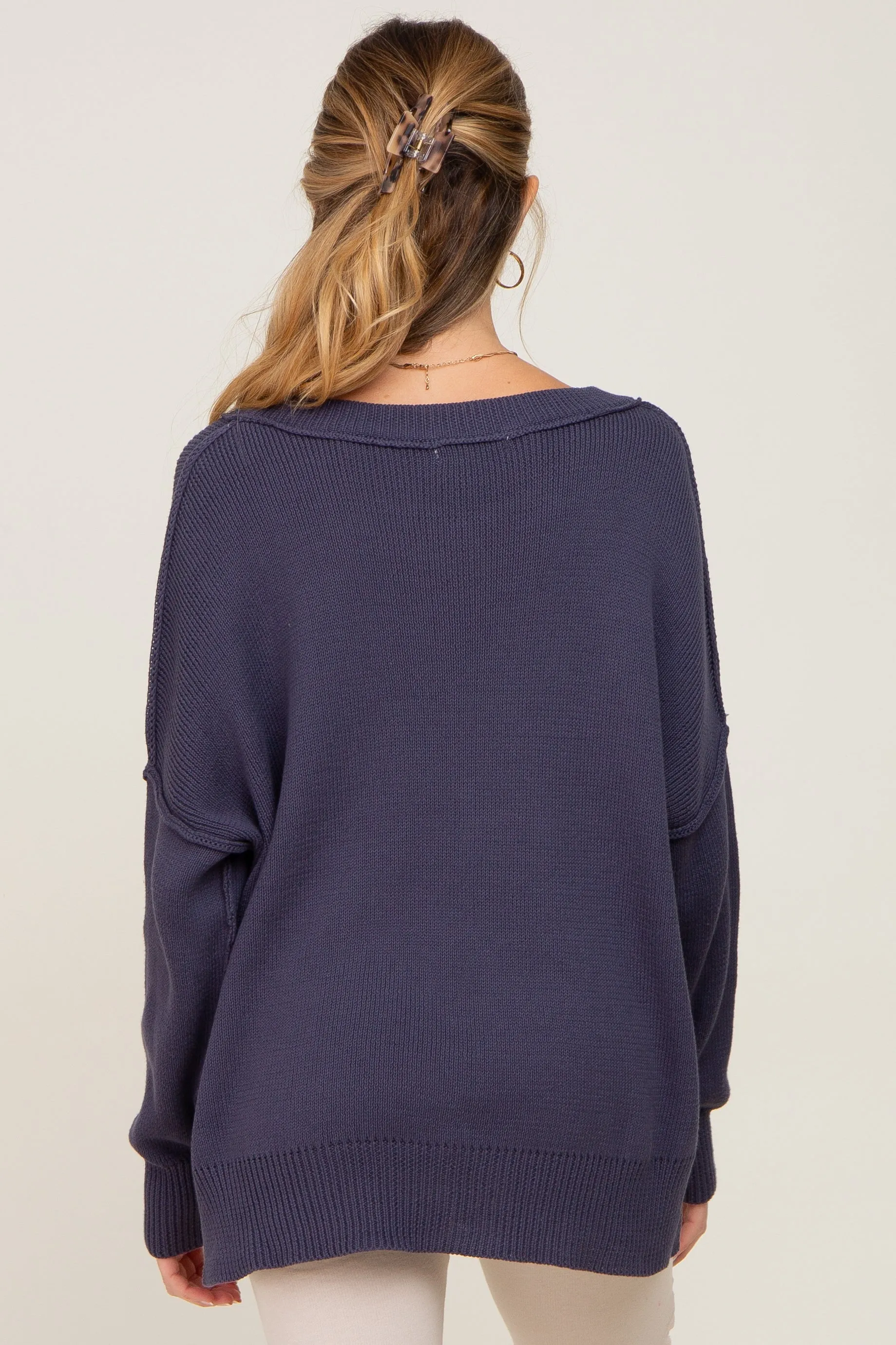 Navy Exposed Seam Side Slit Maternity Sweater sold by Pinkblush product image thumbnail 3