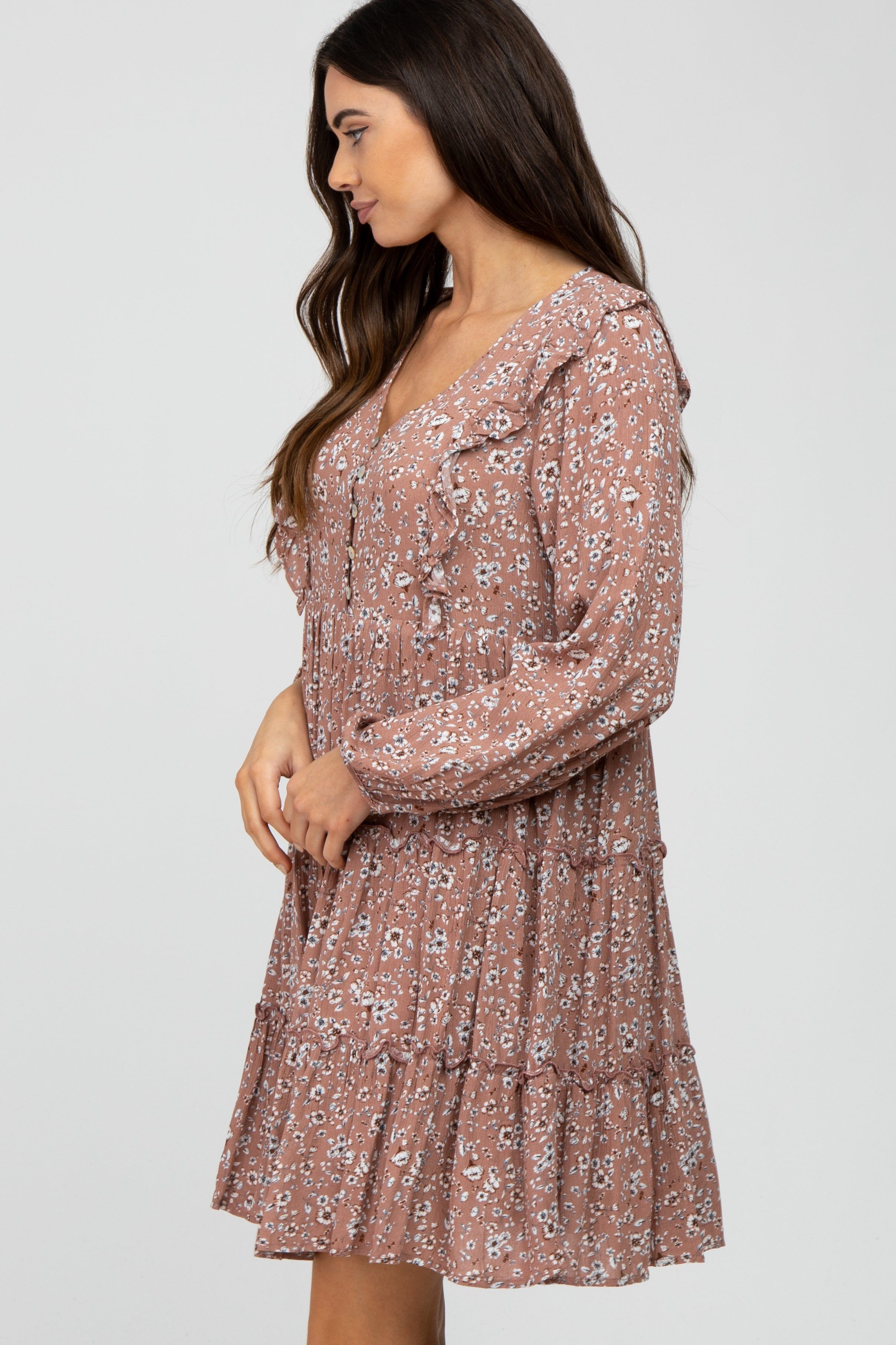 Mauve Floral Ruffle Tiered Dress sold by Pinkblush product image thumbnail 3