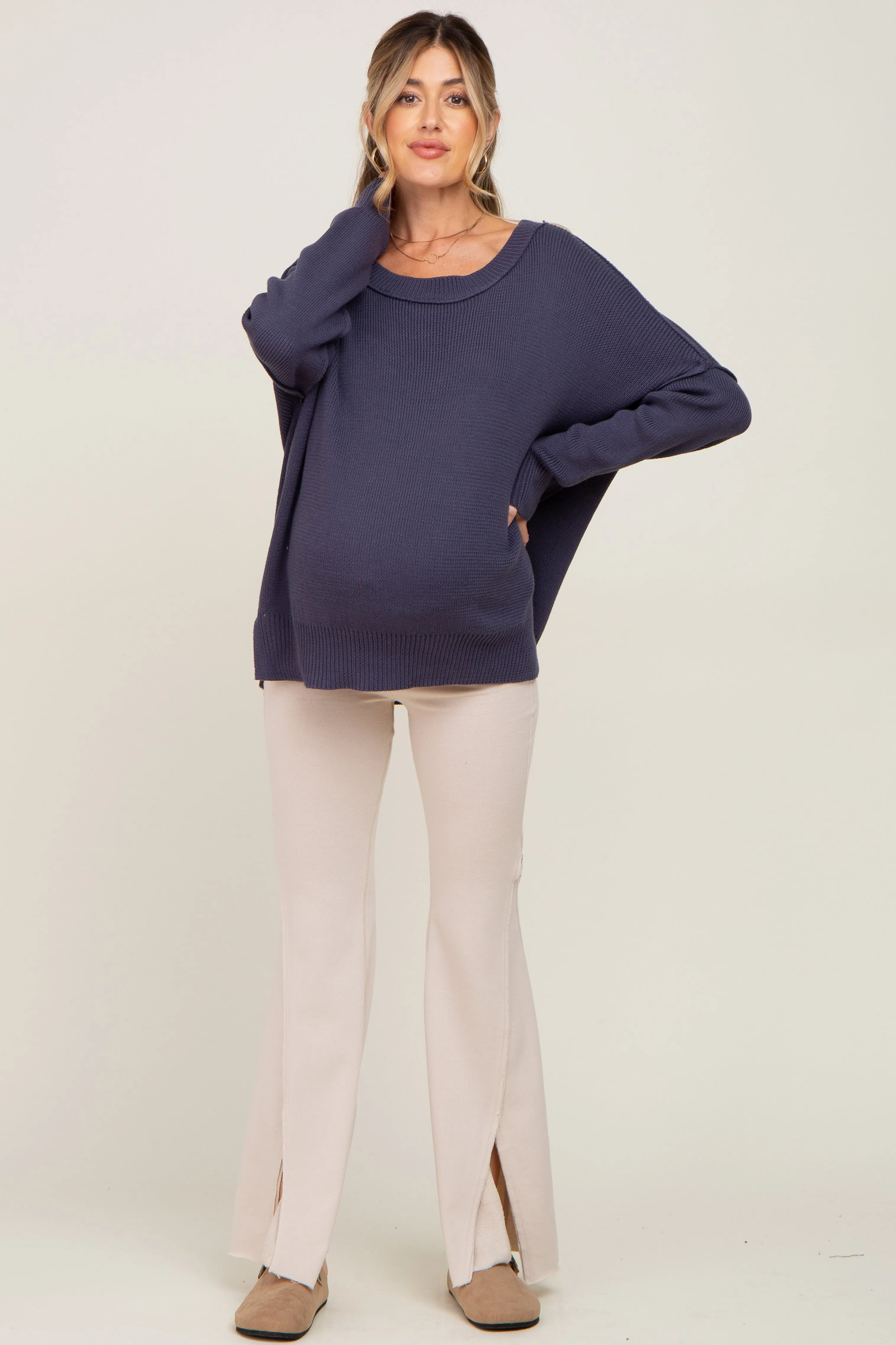 Navy Exposed Seam Side Slit Maternity Sweater sold by Pinkblush product image thumbnail 4