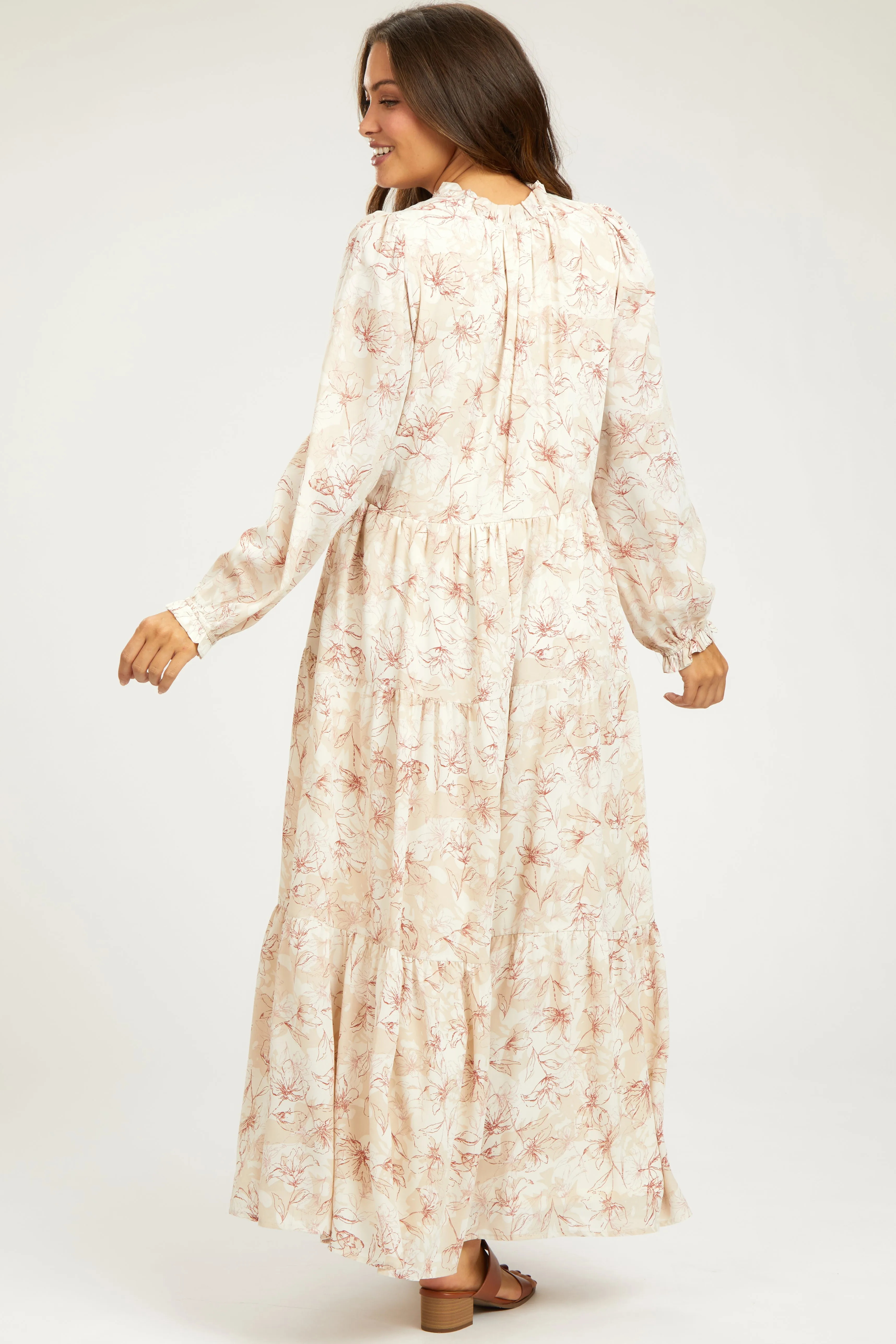 Rust Floral Tassel Tiered Long Sleeve Maternity Maxi Dress sold by Pinkblush product image thumbnail 3