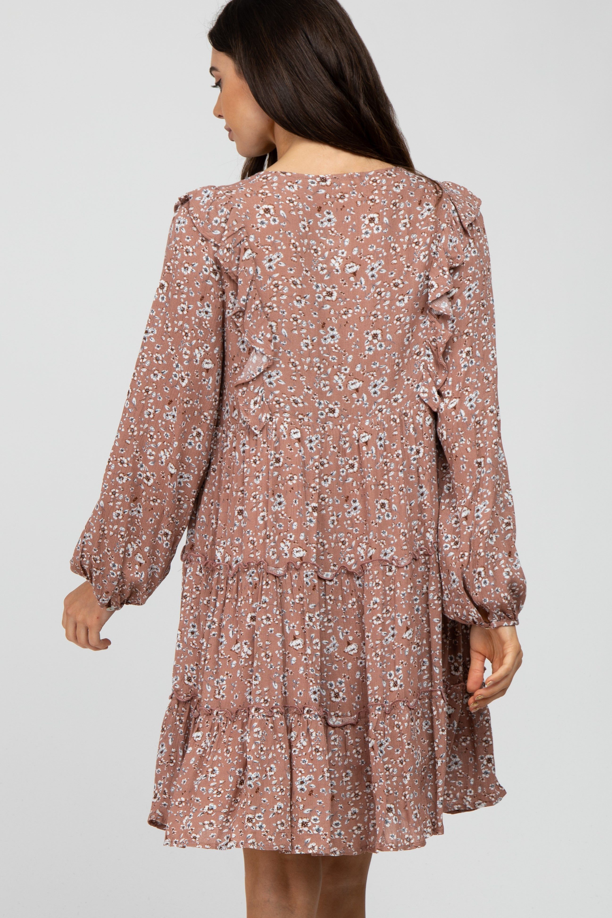 Mauve Floral Ruffle Tiered Dress sold by Pinkblush product image thumbnail 4