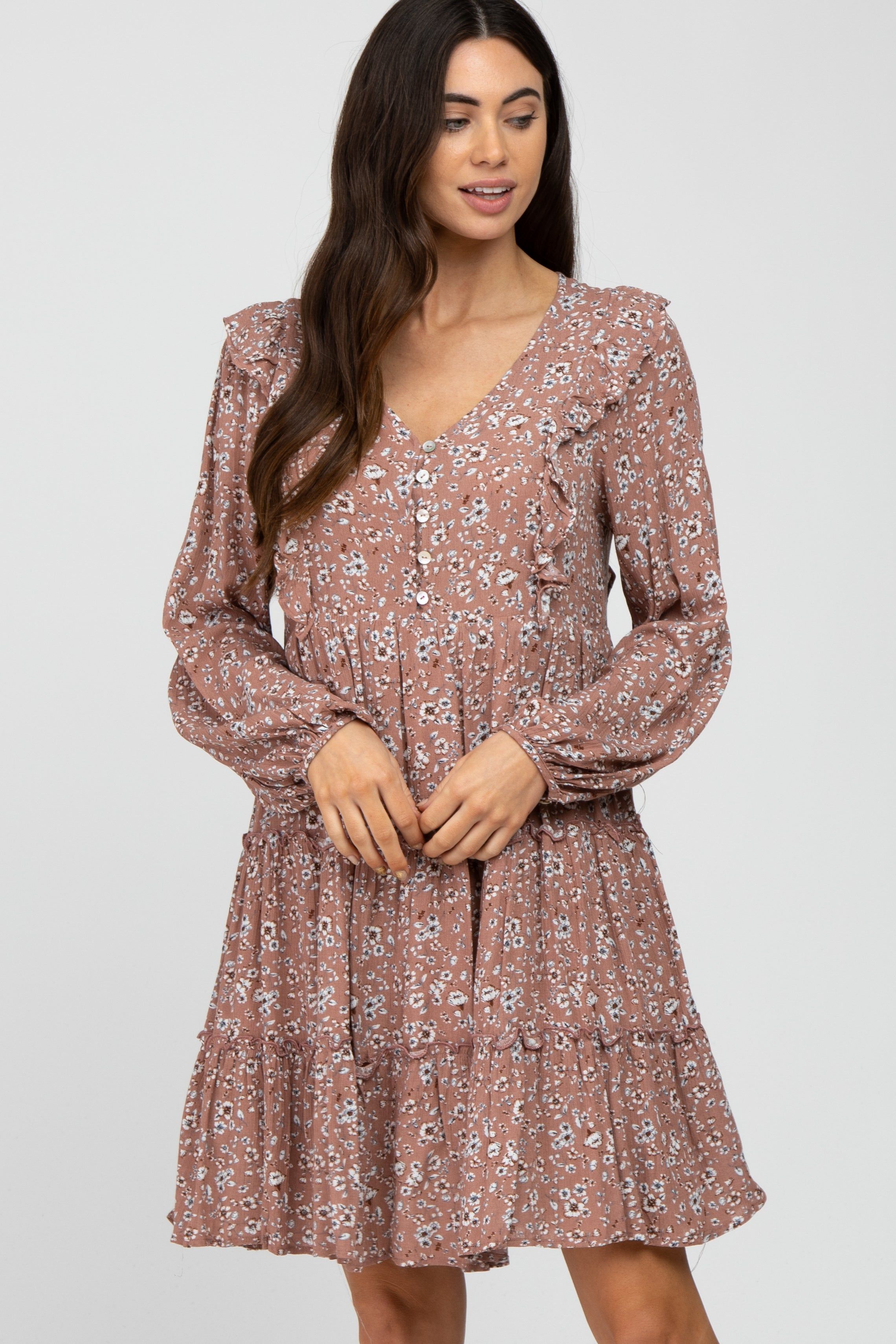 Mauve Floral Ruffle Tiered Dress sold by Pinkblush product image thumbnail 2