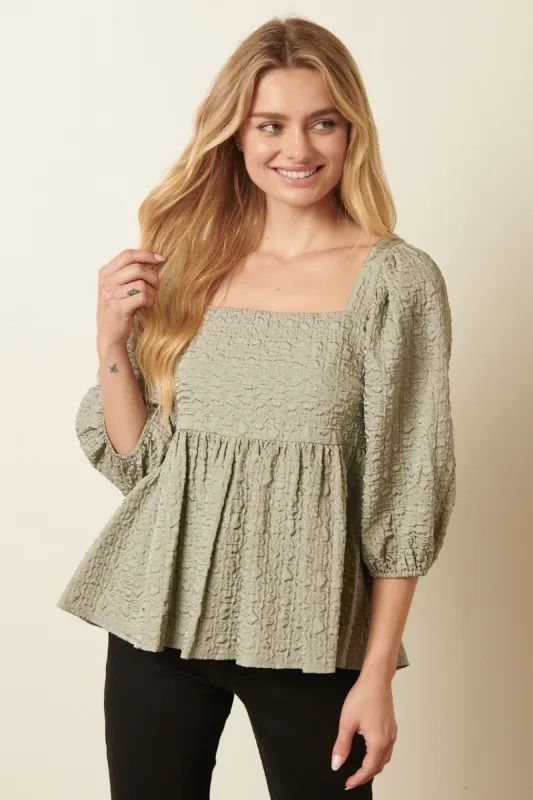 Sage Texture Jacquard Babydoll Blouse sold by Pinkblush