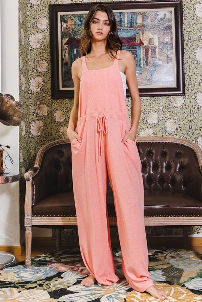 Coral Wide Leg Solid Knit Jumpsuit sold by Pinkblush product image thumbnail 2