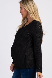 PinkBlush Black Heathered Long Sleeve Wrap Maternity Nursing Top sold by Pinkblush