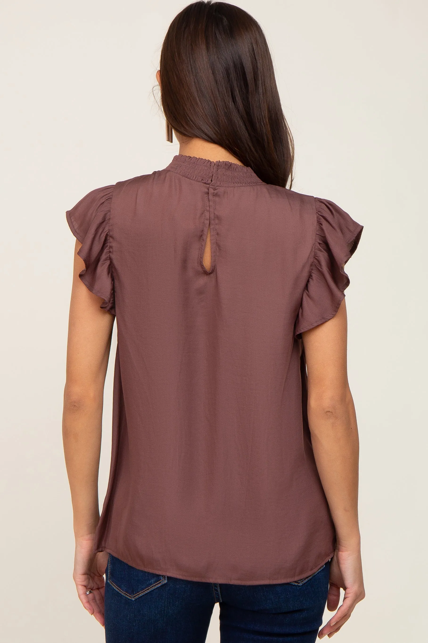 Brown Mock Neck Flutter Maternity Blouse sold by Pinkblush product image thumbnail 3