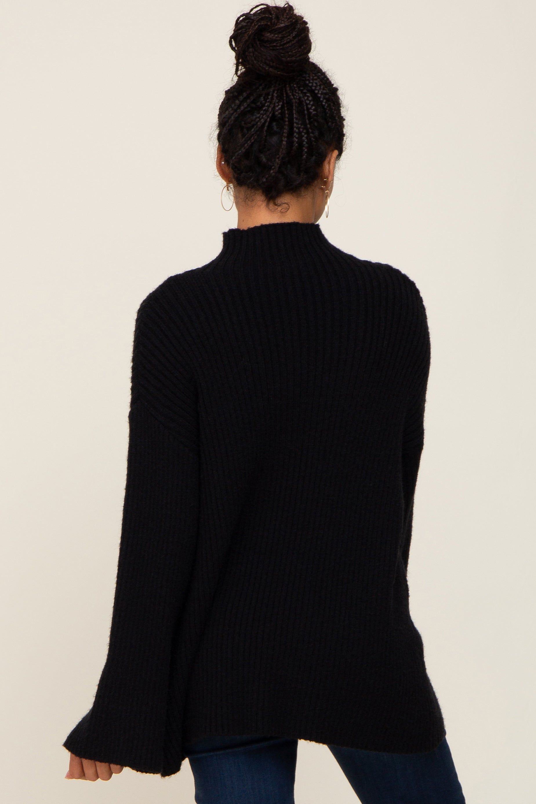 Black Rib Knit Mock Neck Sweater sold by Pinkblush product image thumbnail 3