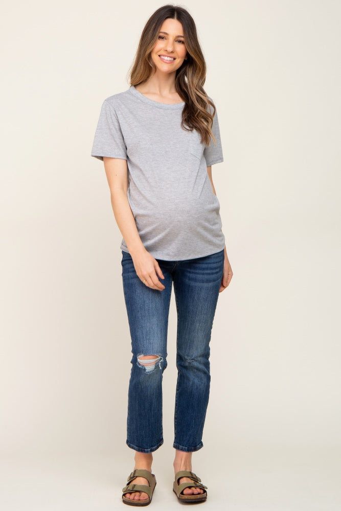 Heather Grey Basic Front Pocket Maternity T-Shirt sold by Pinkblush product image thumbnail 4