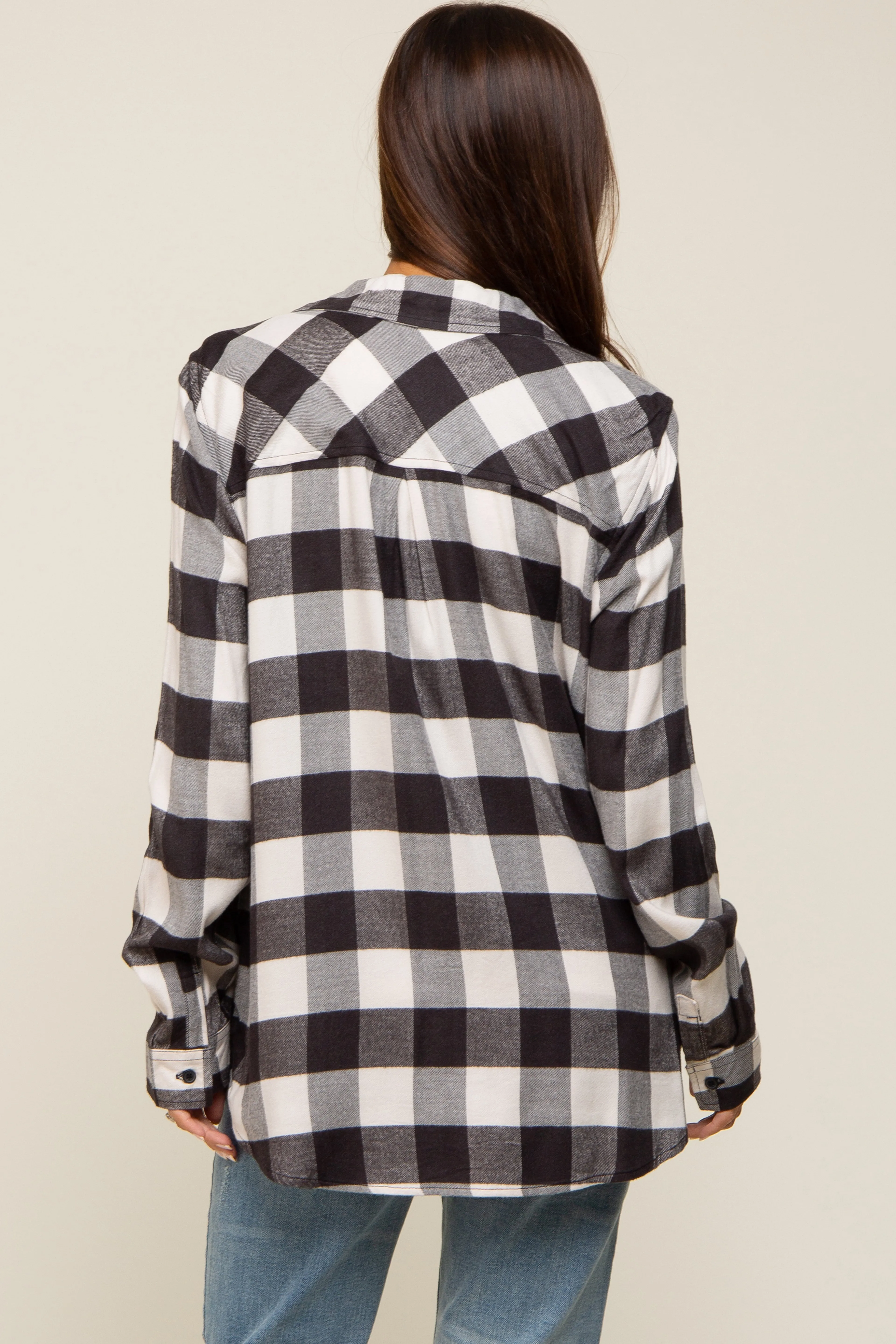 Cream Checkered Maternity Long Sleeve Button Down Top sold by Pinkblush product image thumbnail 3