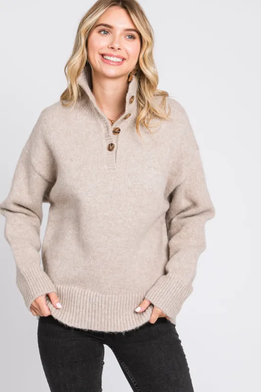 Beige Button Front Sweater sold by Pinkblush