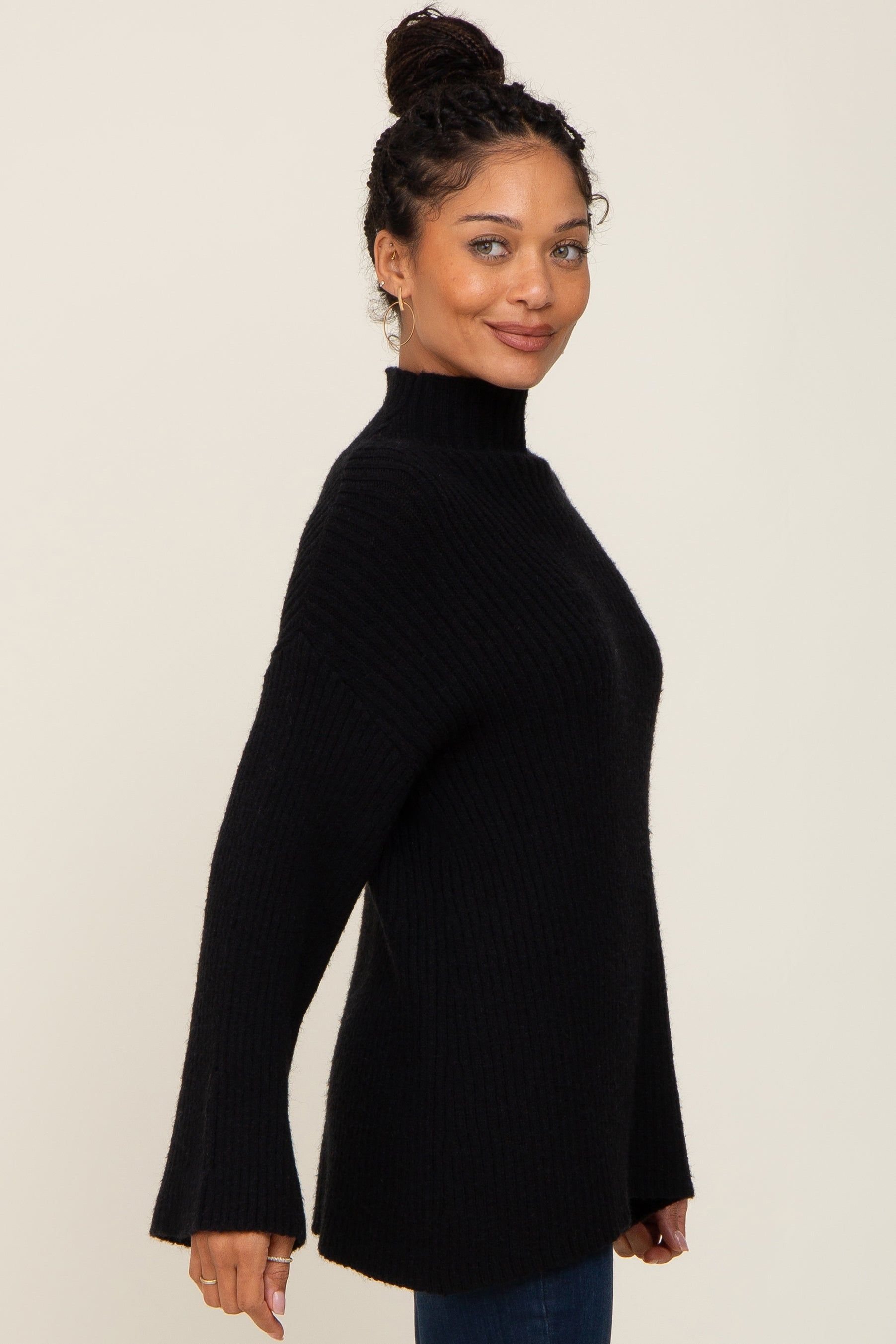 Black Rib Knit Mock Neck Sweater sold by Pinkblush product image thumbnail 2