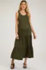 Olive Sleeveless Scoop Back Tiered Maternity Maxi Dress sold by Pinkblush