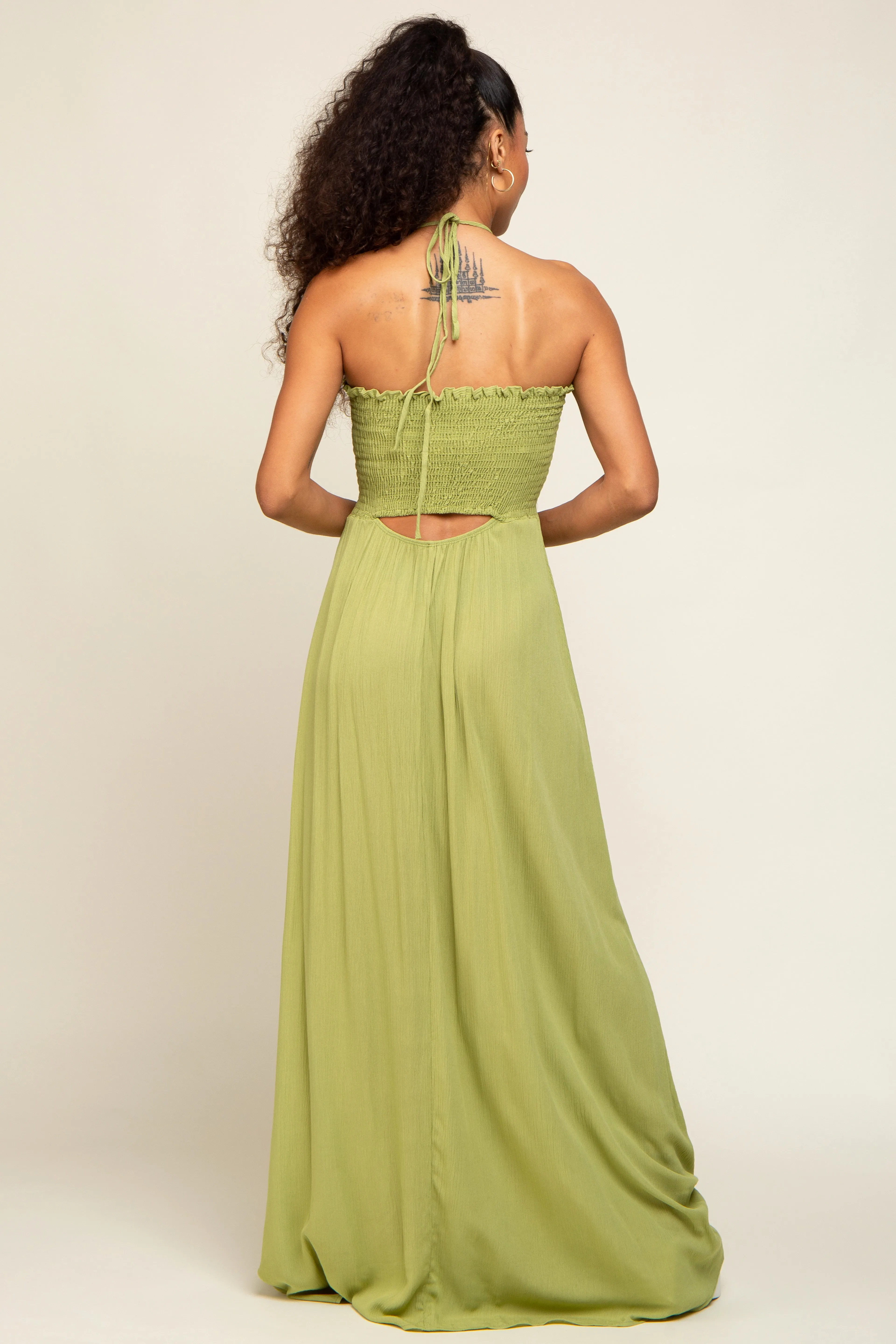 Lime Smocked Halter Maxi Dress sold by Pinkblush product image thumbnail 3