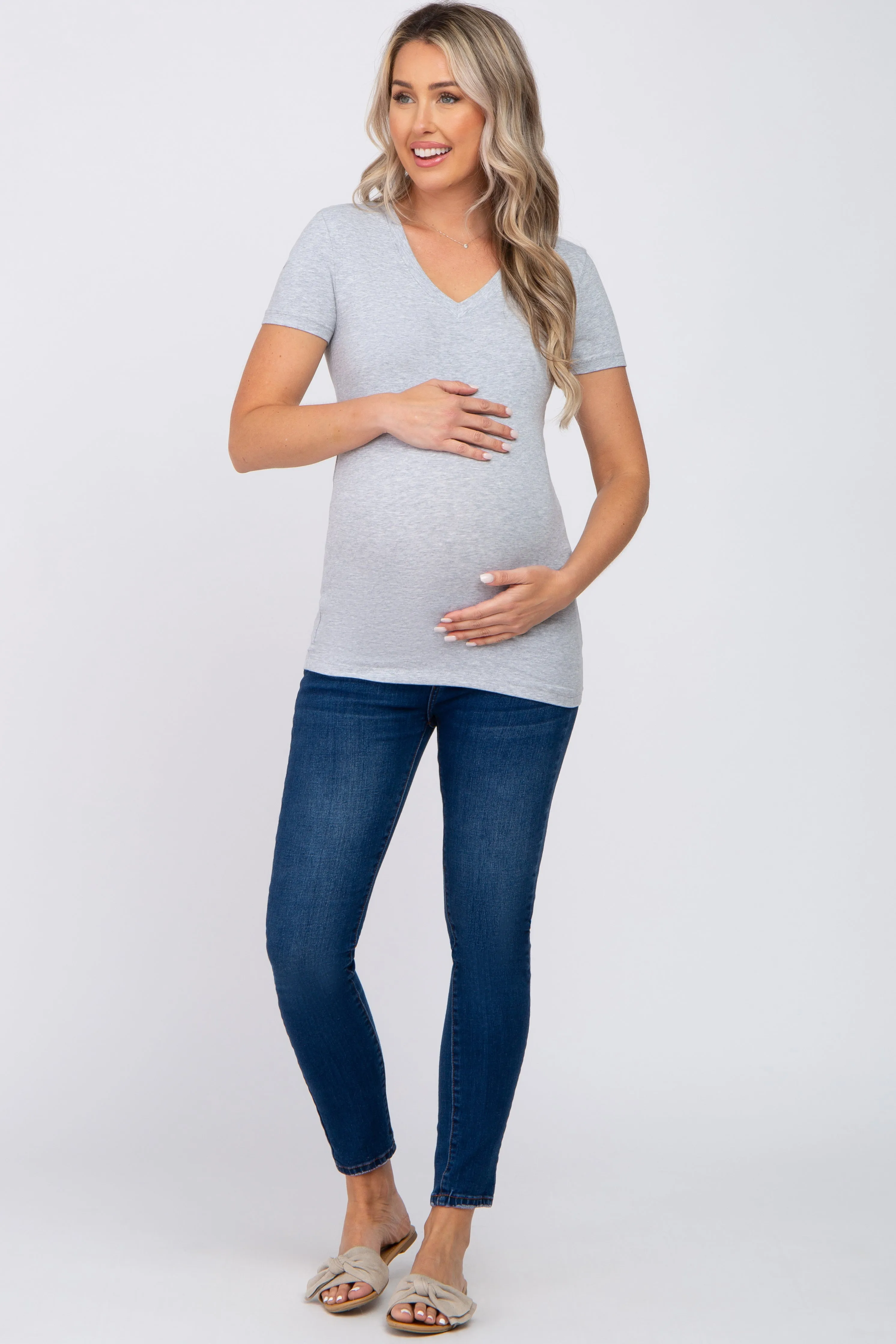 Heather Grey V-Neck Short Sleeve Maternity Top sold by Pinkblush product image thumbnail 4