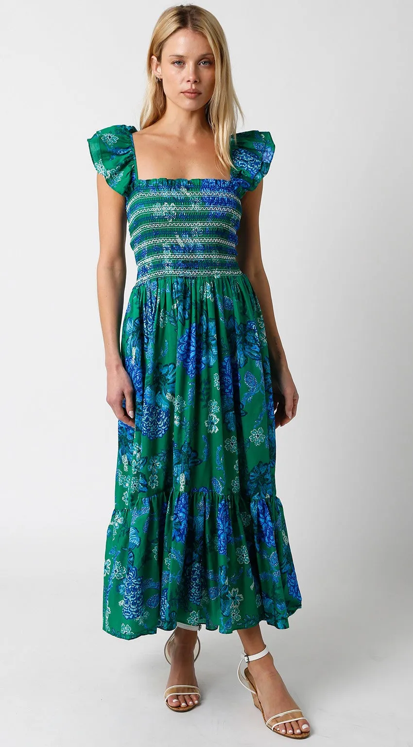 Green Floral Smocked Maternity Midi Dress sold by Pinkblush product image thumbnail 3