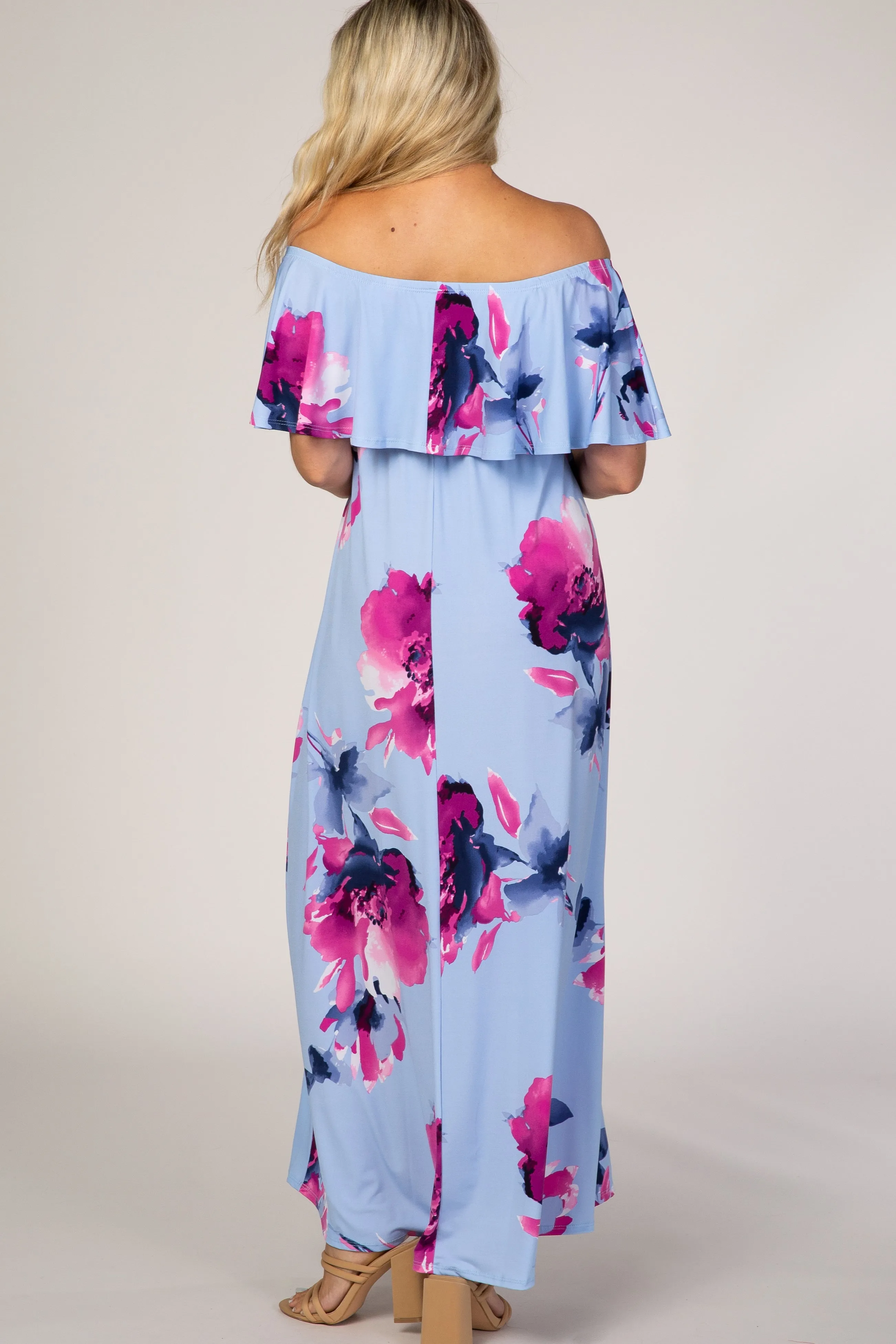 Light Blue Floral Off Shoulder Maternity Maxi Dress sold by Pinkblush product image thumbnail 3