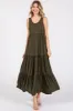 Olive Sleeveless Scoop Back Tiered Maternity Maxi Dress sold by Pinkblush