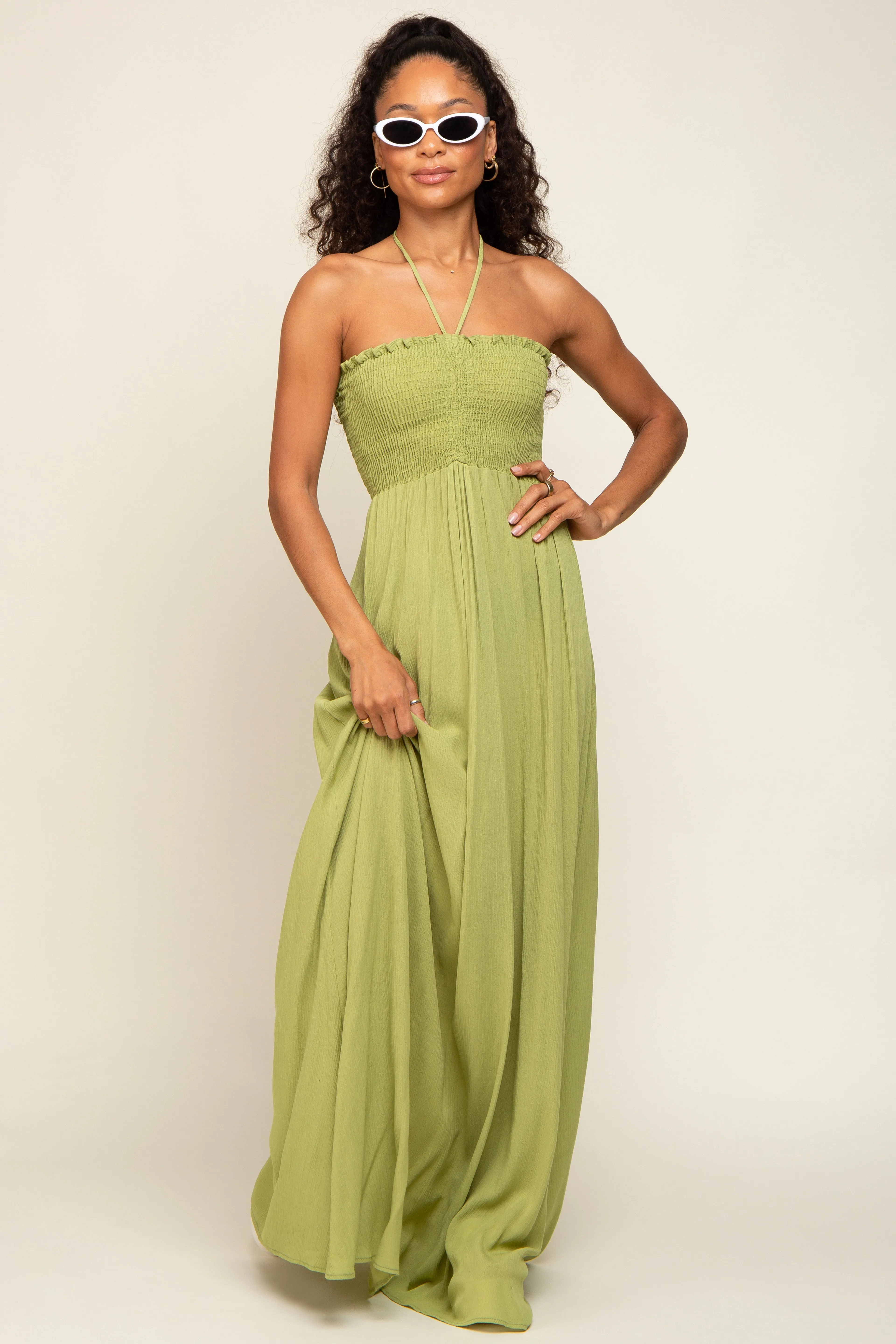 Lime Smocked Halter Maxi Dress sold by Pinkblush product image thumbnail 5