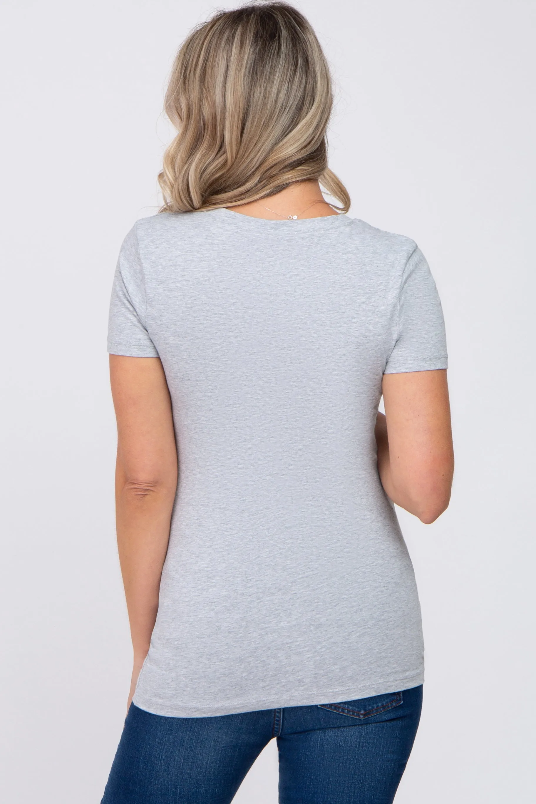Heather Grey V-Neck Short Sleeve Maternity Top sold by Pinkblush product image thumbnail 3