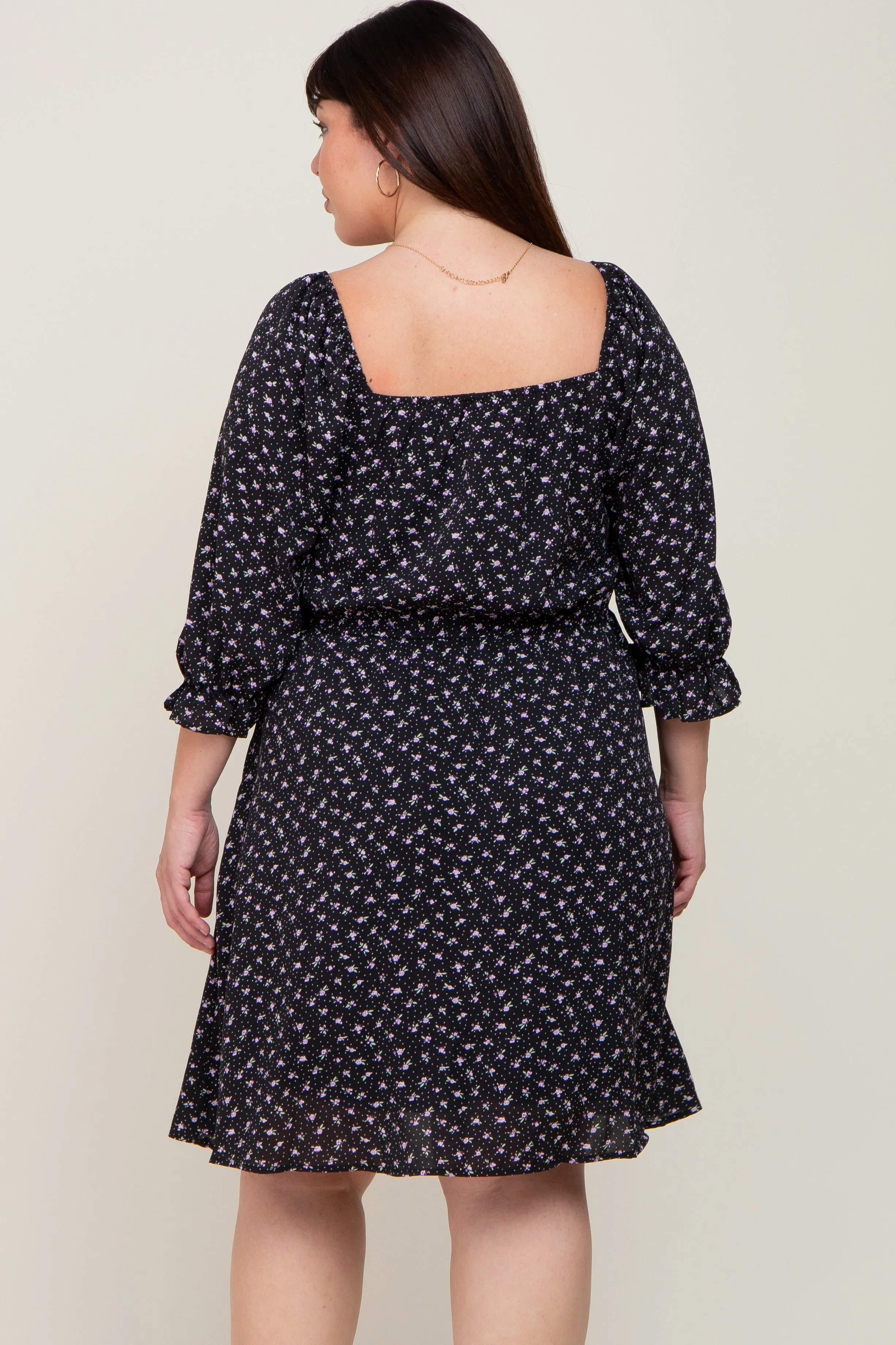 Black Floral Square Neck Plus Dress sold by Pinkblush product image thumbnail 3