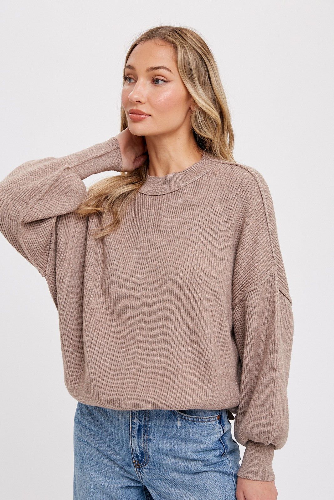 Mocha Knit Mock Neck Sweater sold by Pinkblush product image thumbnail 2