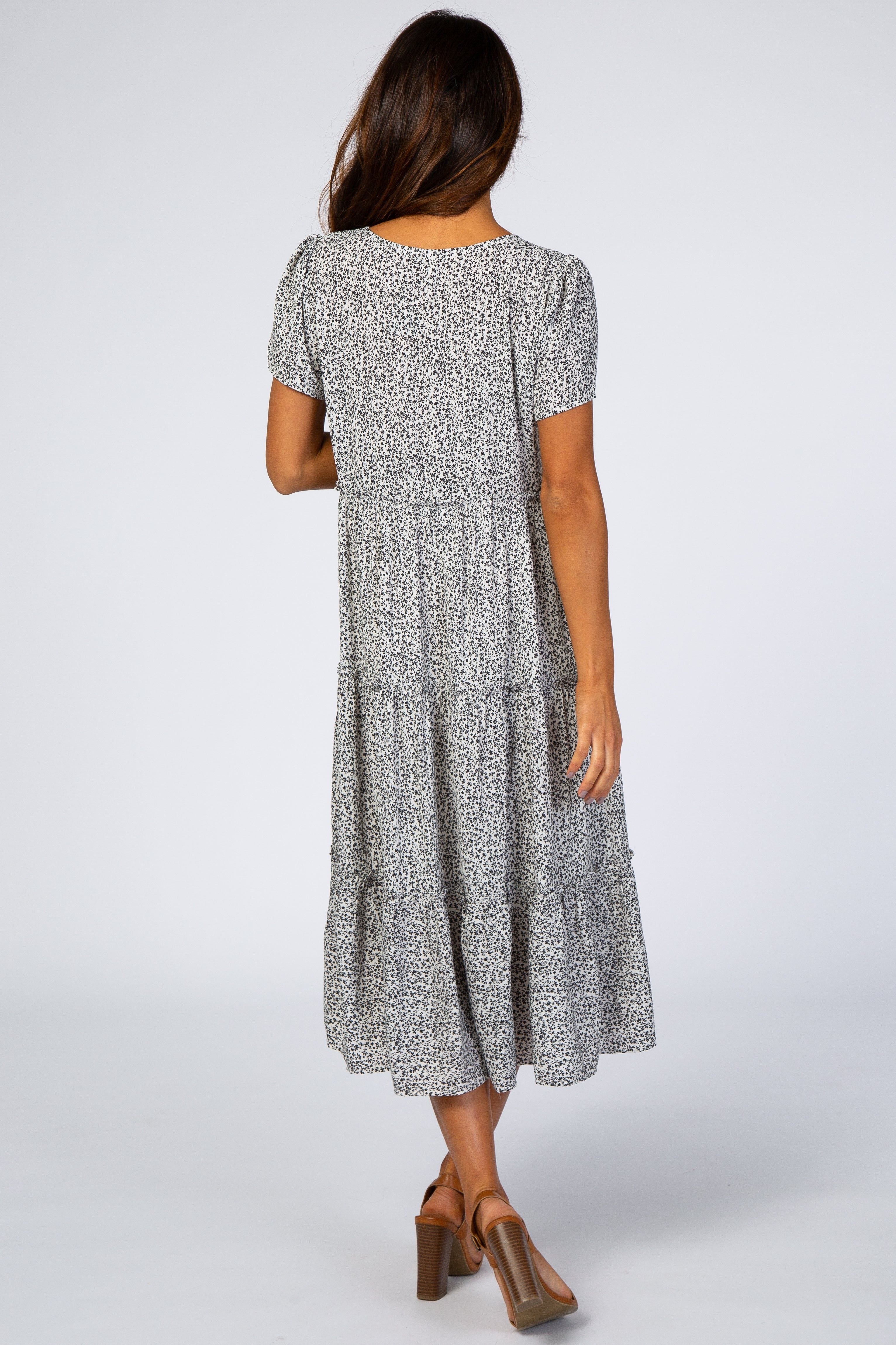 Black Floral Chiffon Ruffle Hem Midi Dress sold by Pinkblush product image thumbnail 3