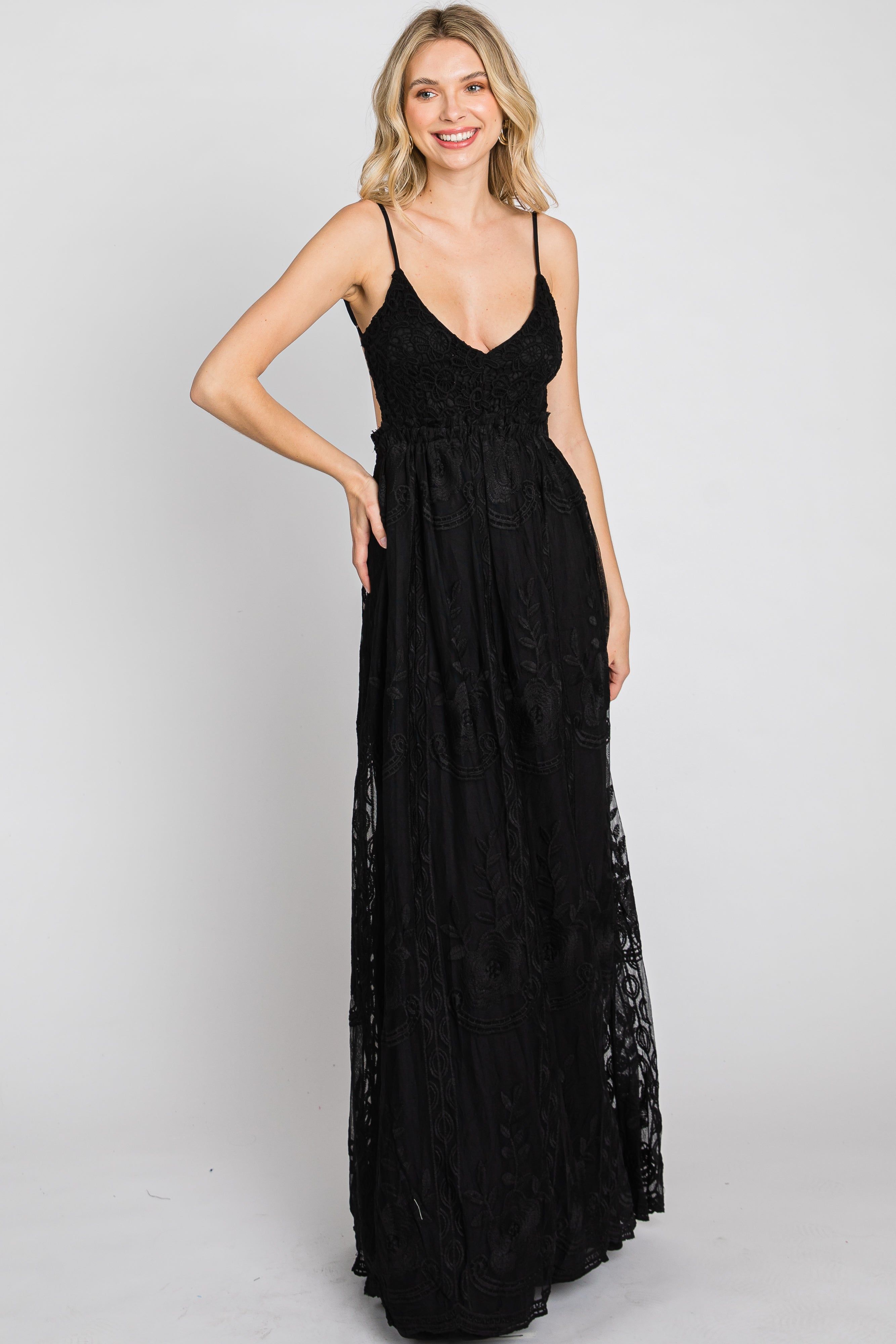 Black Crochet Lace Open Back Maxi Dress sold by Pinkblush product image thumbnail 4
