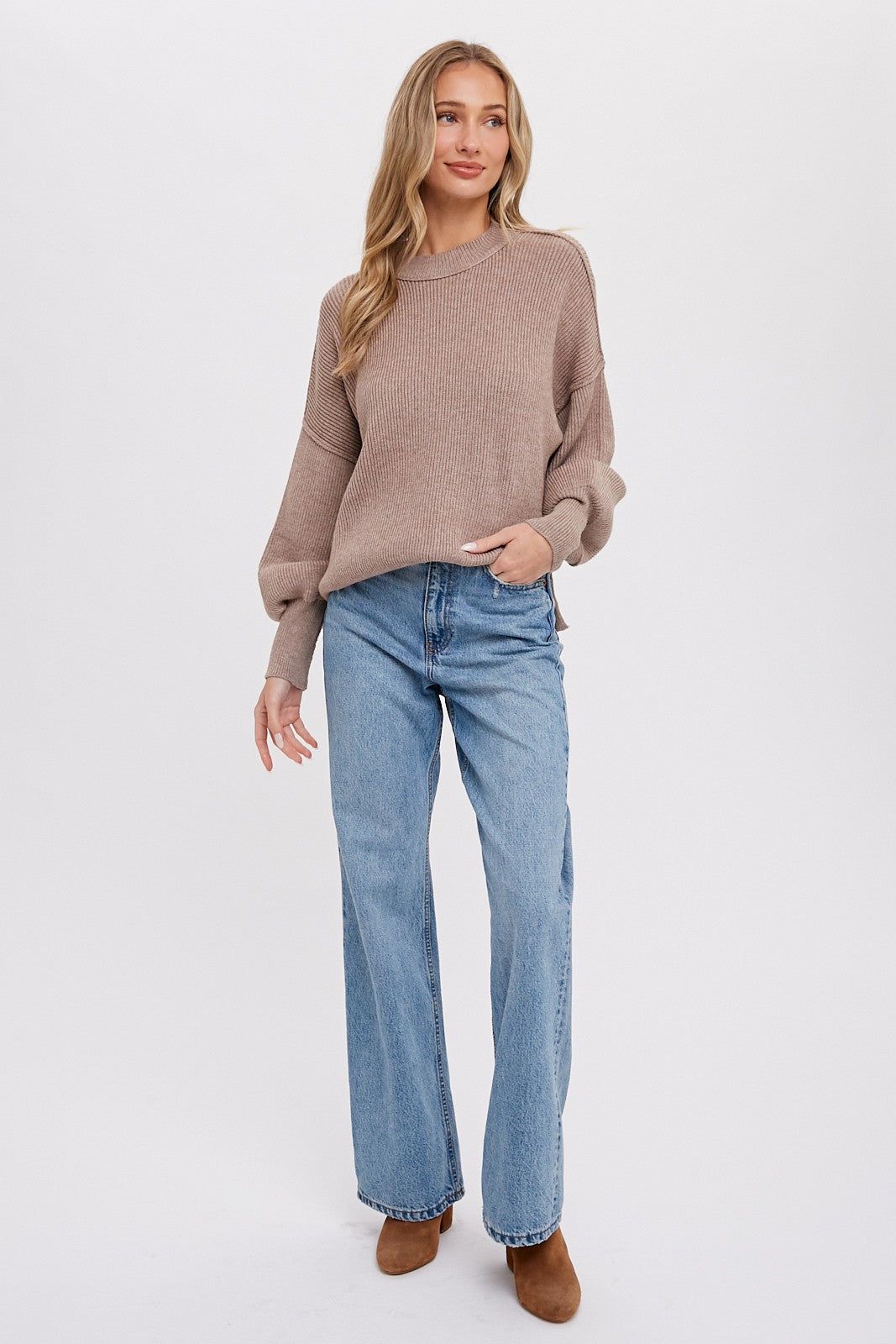 Mocha Knit Mock Neck Sweater sold by Pinkblush product image thumbnail 3