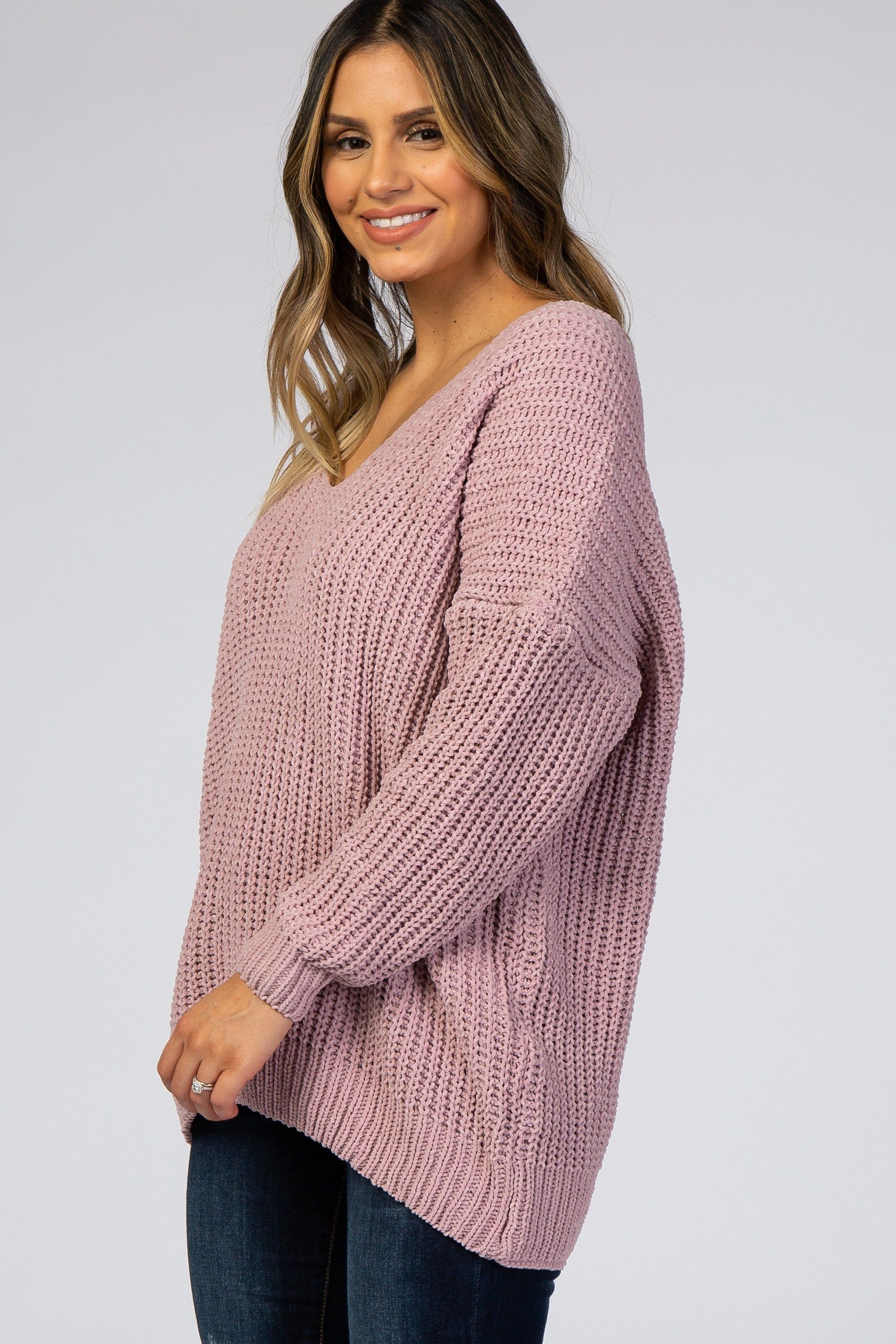 Mauve Soft Knit V-Neck Sweater sold by Pinkblush product image thumbnail 2
