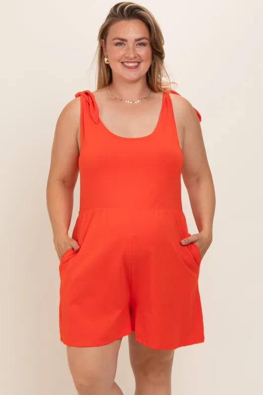 Coral Knot Strap Maternity Plus Romper sold by Pinkblush