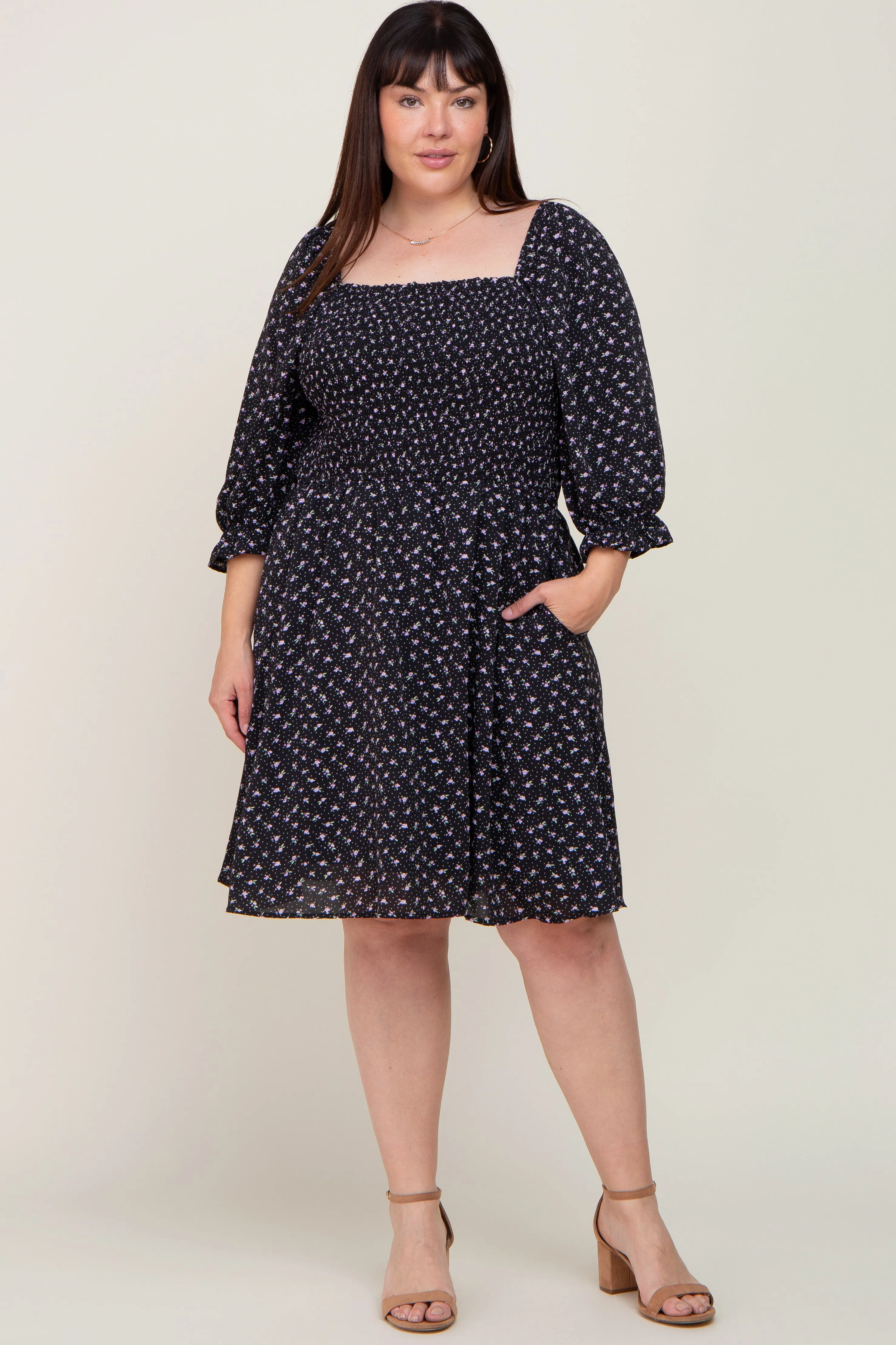 Black Floral Square Neck Plus Dress sold by Pinkblush product image thumbnail 5