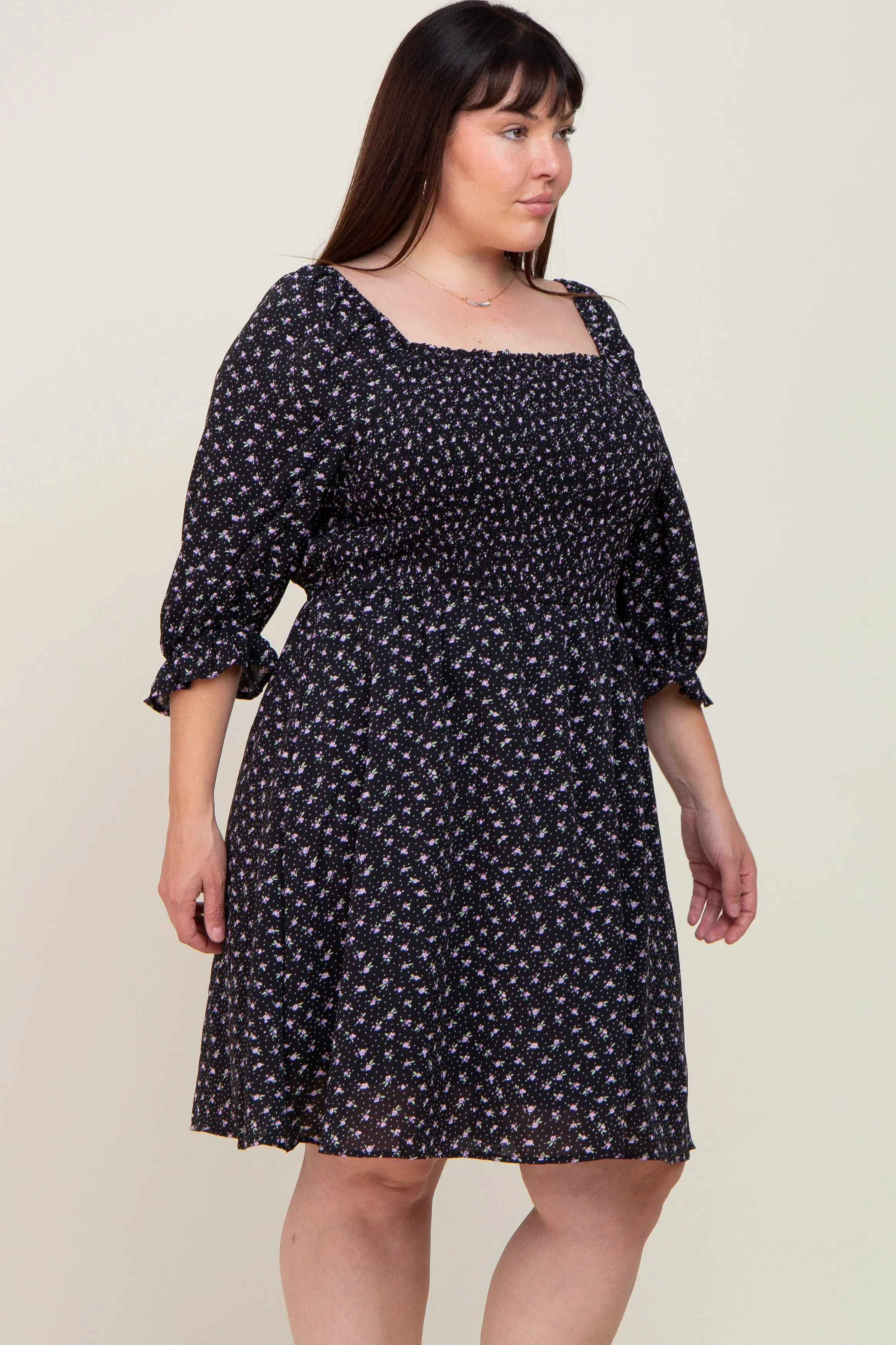 Black Floral Square Neck Plus Dress sold by Pinkblush product image thumbnail 2