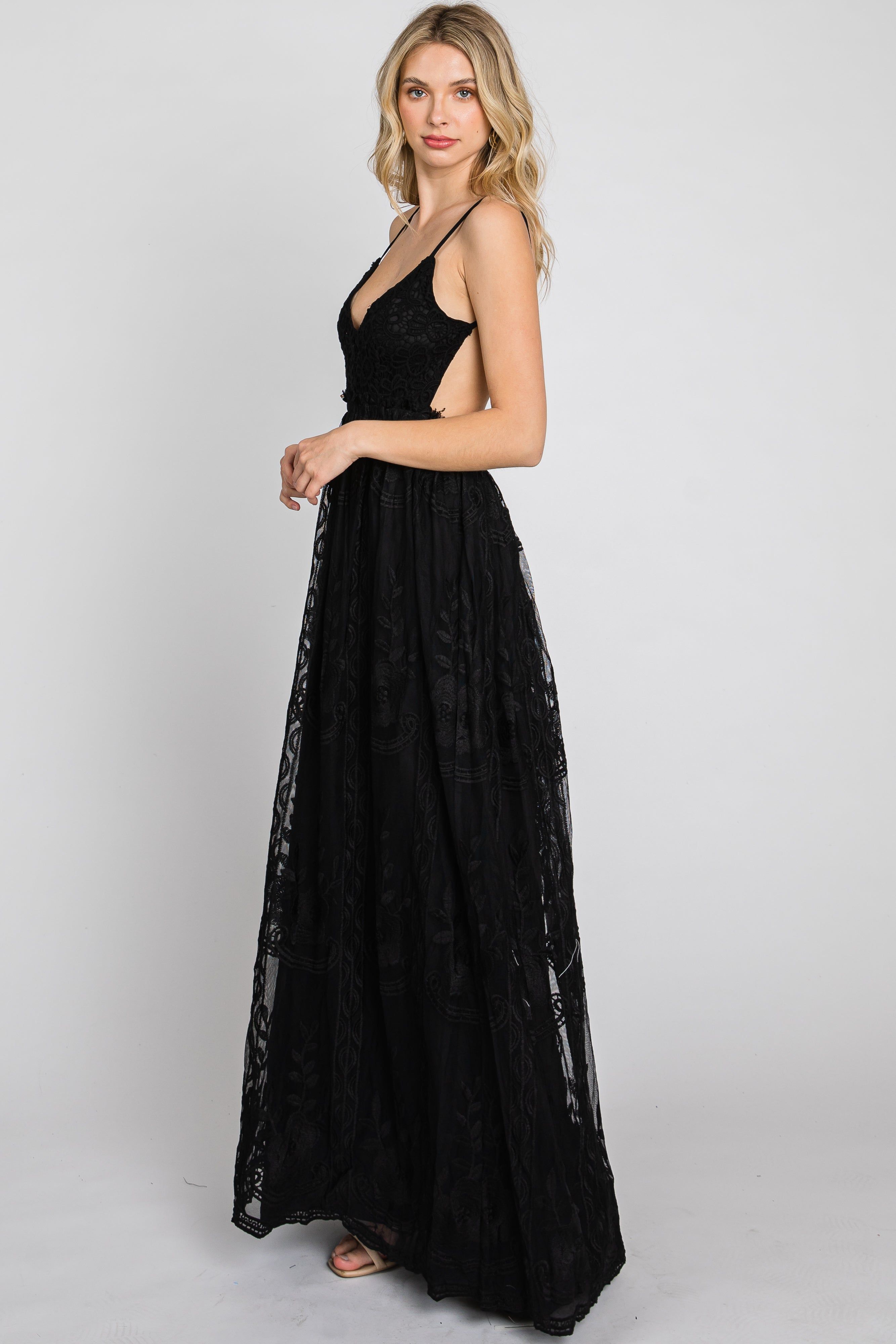 Black Crochet Lace Open Back Maxi Dress sold by Pinkblush product image thumbnail 5