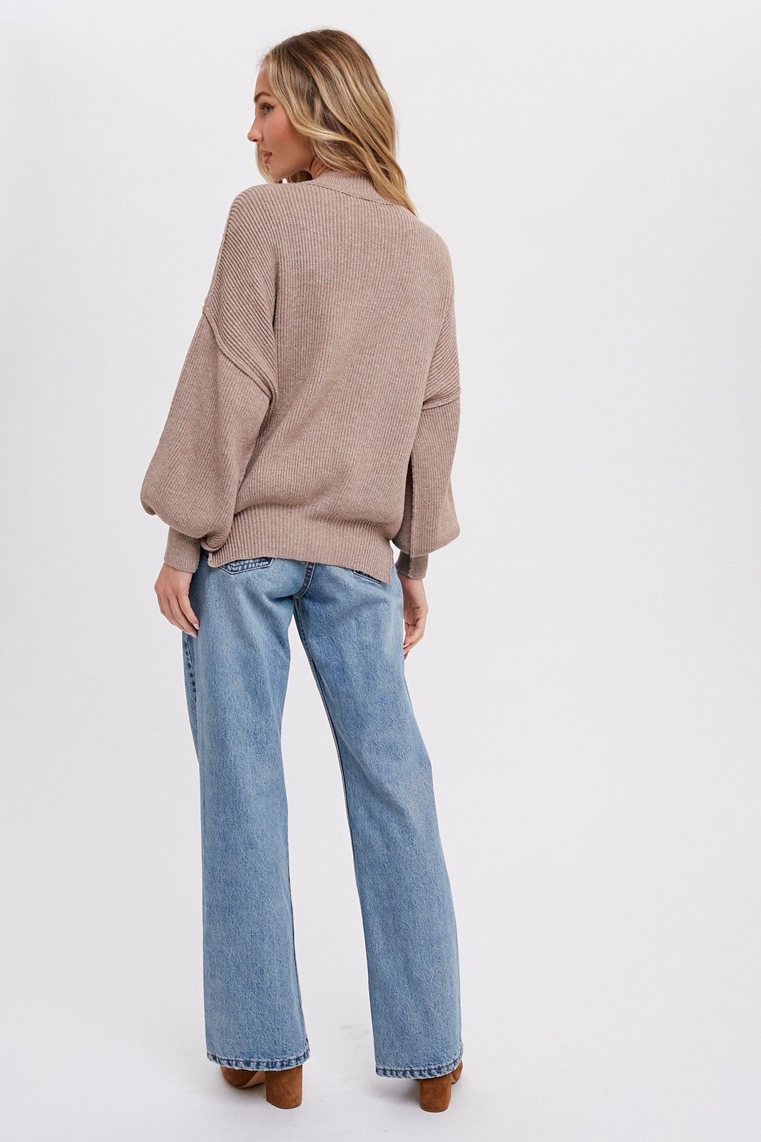 Mocha Knit Mock Neck Sweater sold by Pinkblush product image thumbnail 4