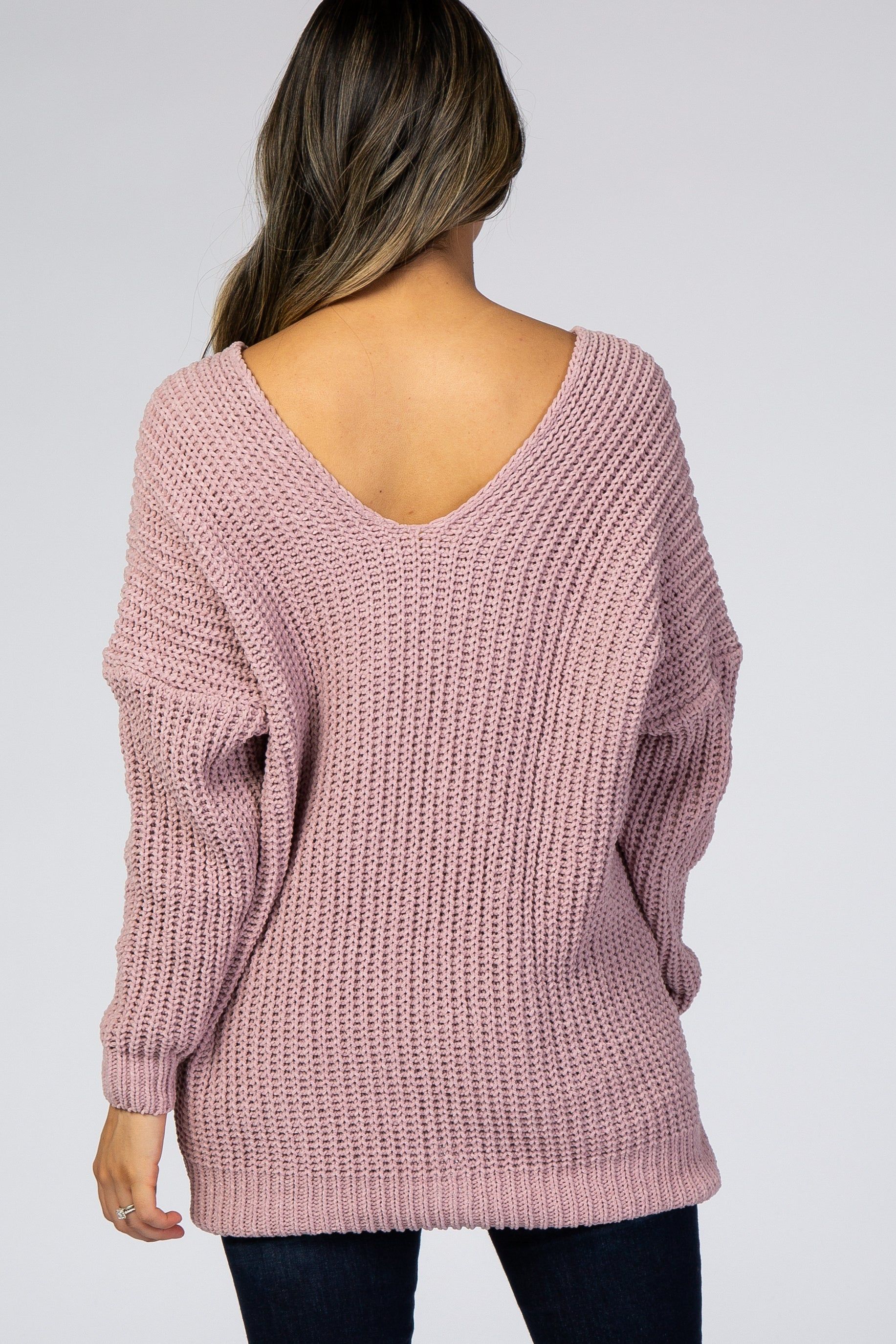 Mauve Soft Knit V-Neck Sweater sold by Pinkblush product image thumbnail 3