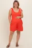 Coral Knot Strap Maternity Plus Romper sold by Pinkblush