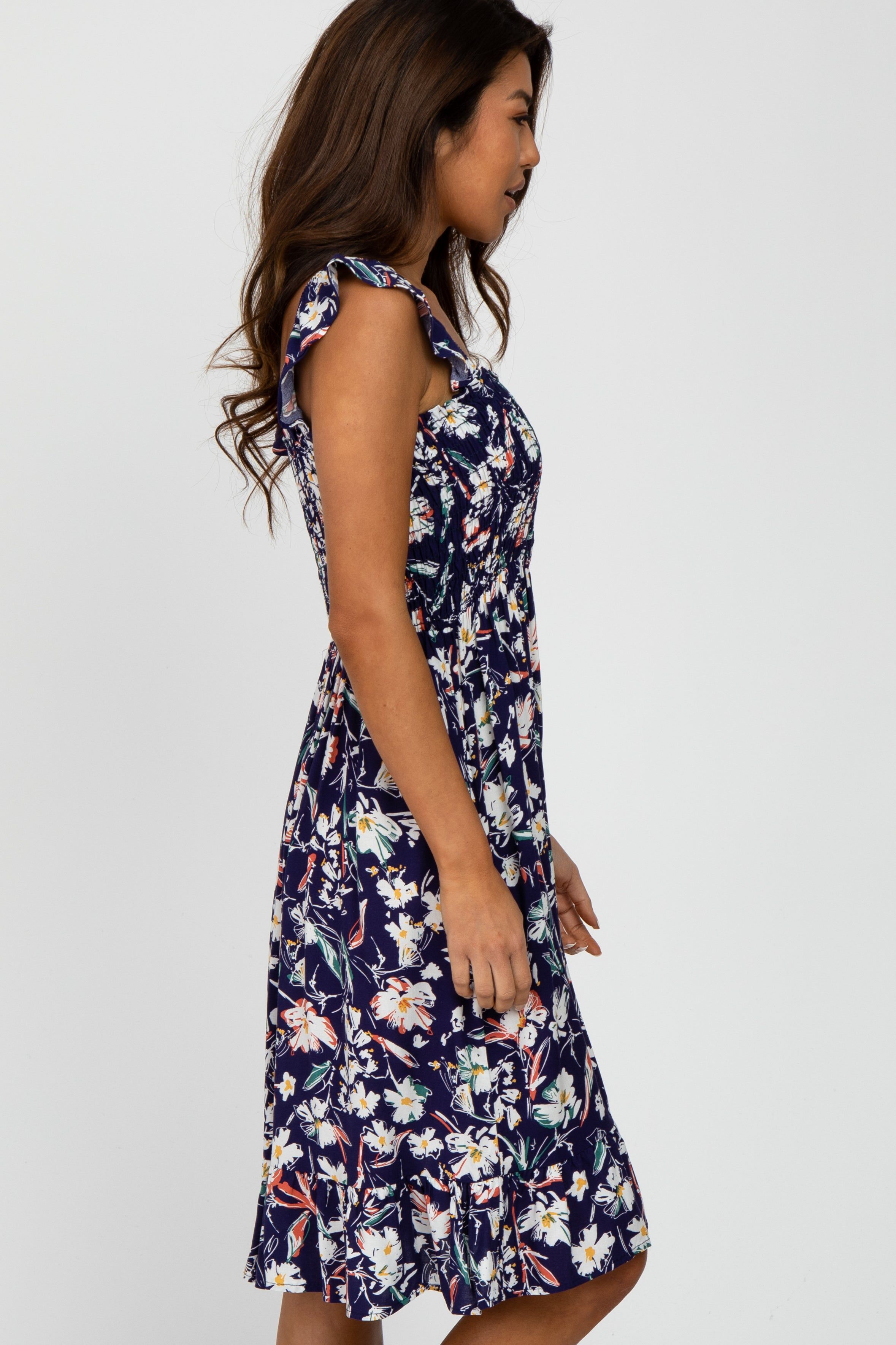 Navy Floral Smocked Dress sold by Pinkblush product image thumbnail 3