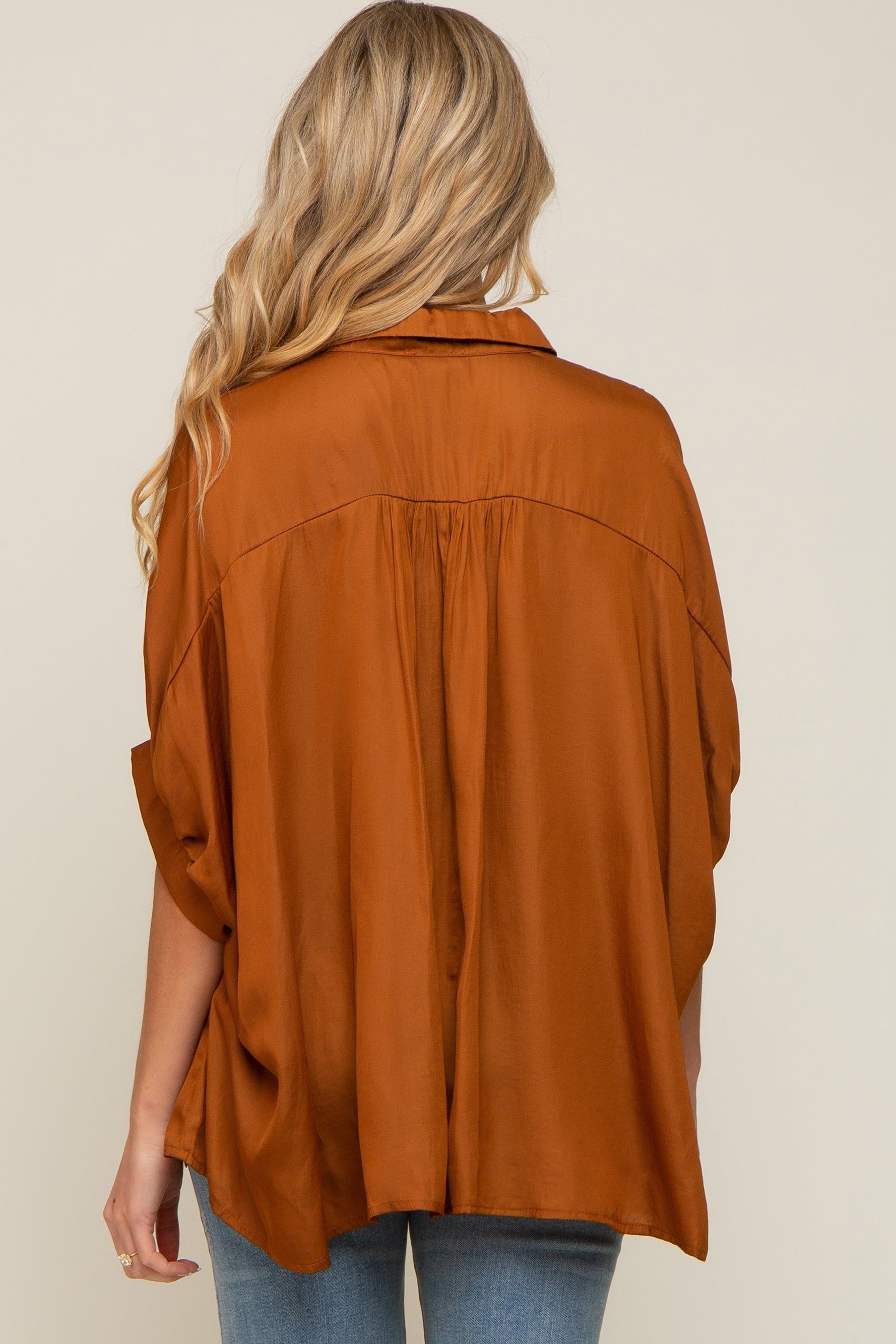 Camel Oversized Button Down Maternity Blouse sold by Pinkblush product image thumbnail 3
