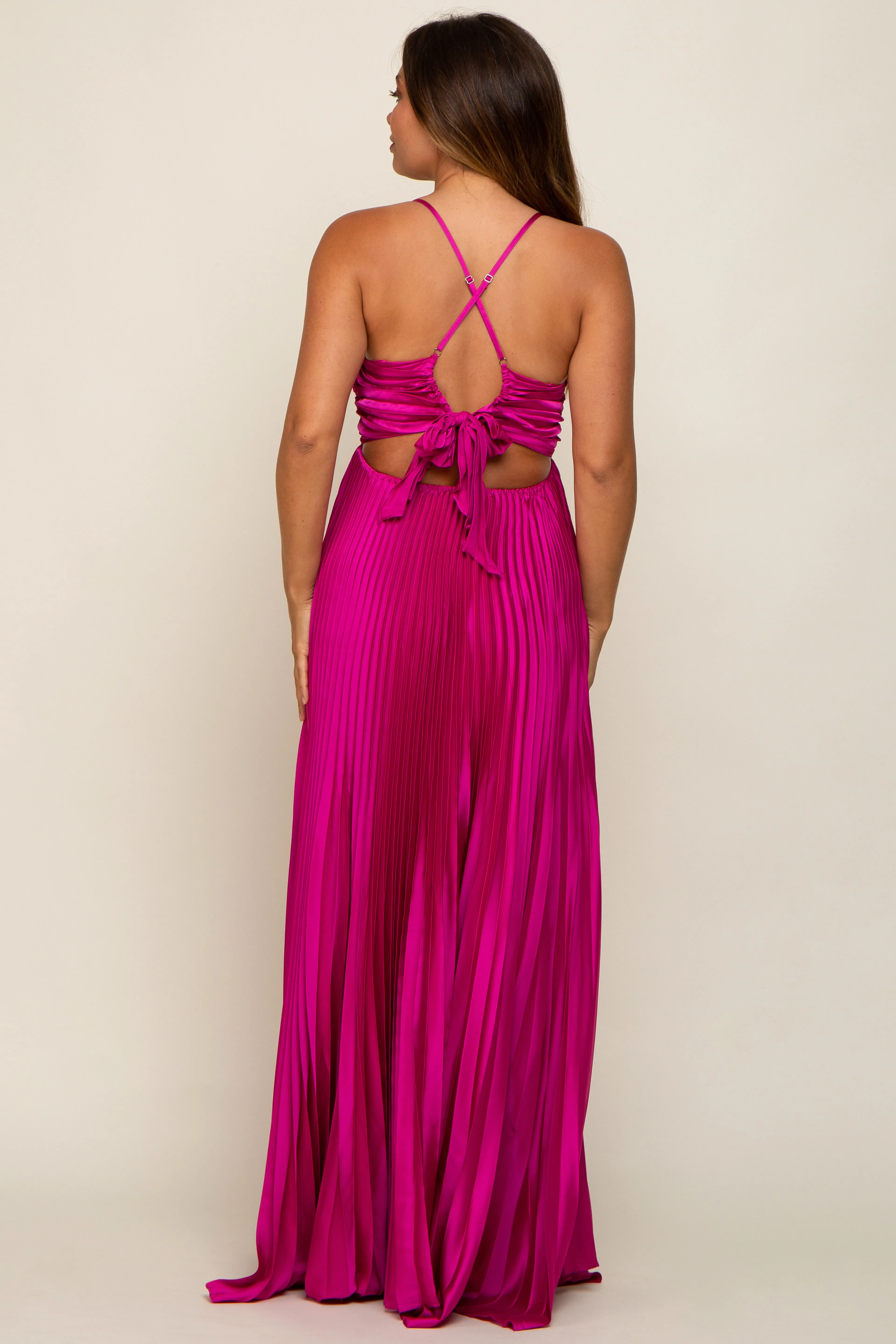 Magenta Satin Pleated Cutout Maternity Gown sold by Pinkblush product image thumbnail 3