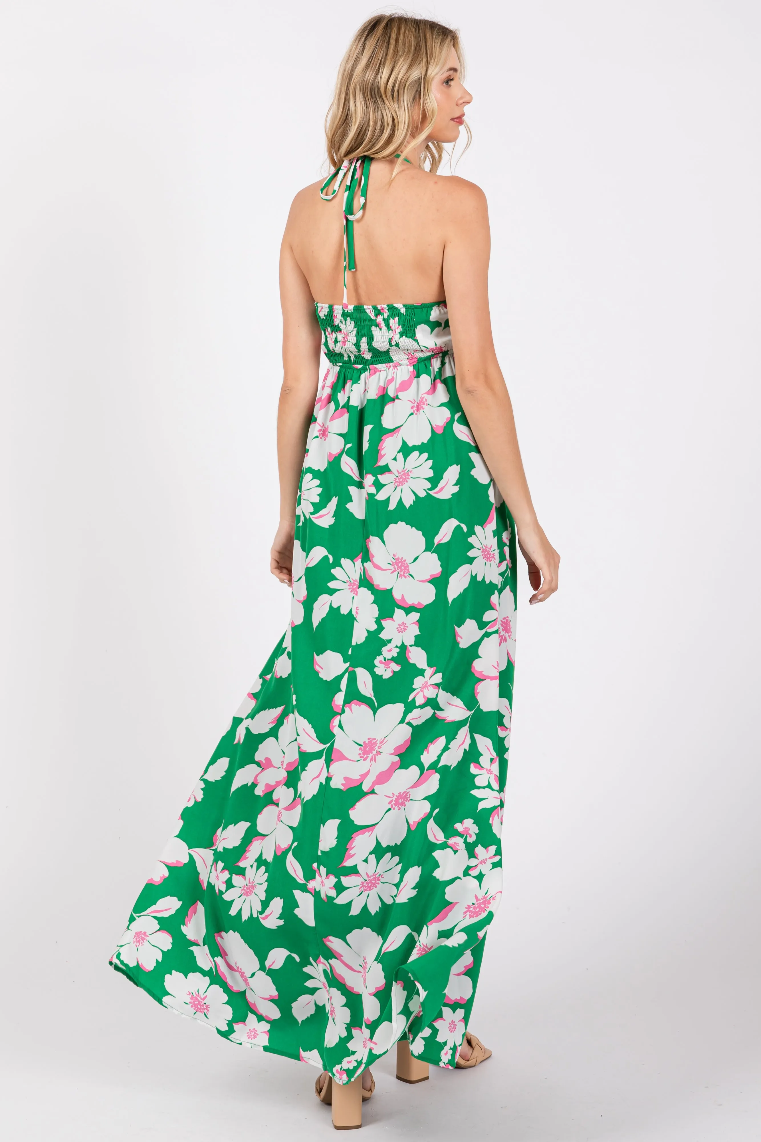 Green Floral Halter Neck Maxi Dress sold by Pinkblush product image thumbnail 3