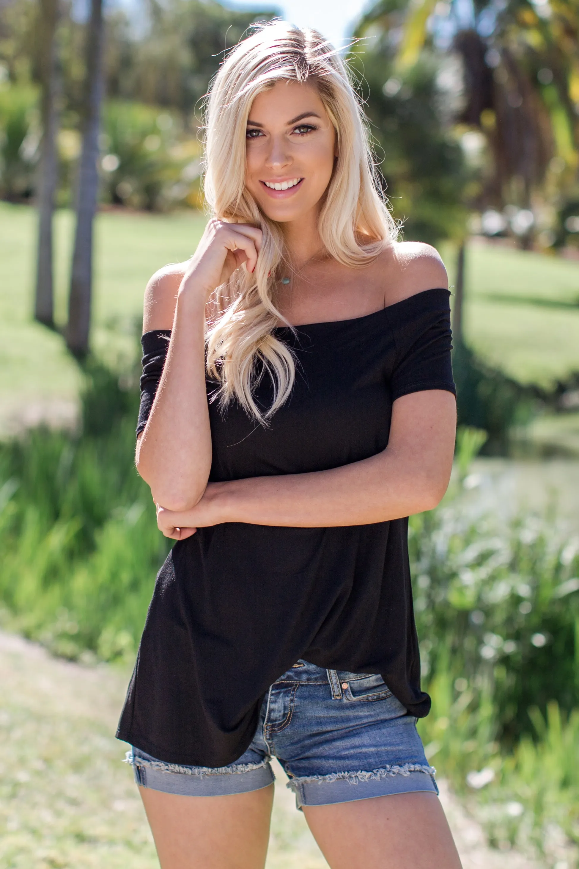Black Off Shoulder Short Sleeve Top sold by Pinkblush product image thumbnail 5