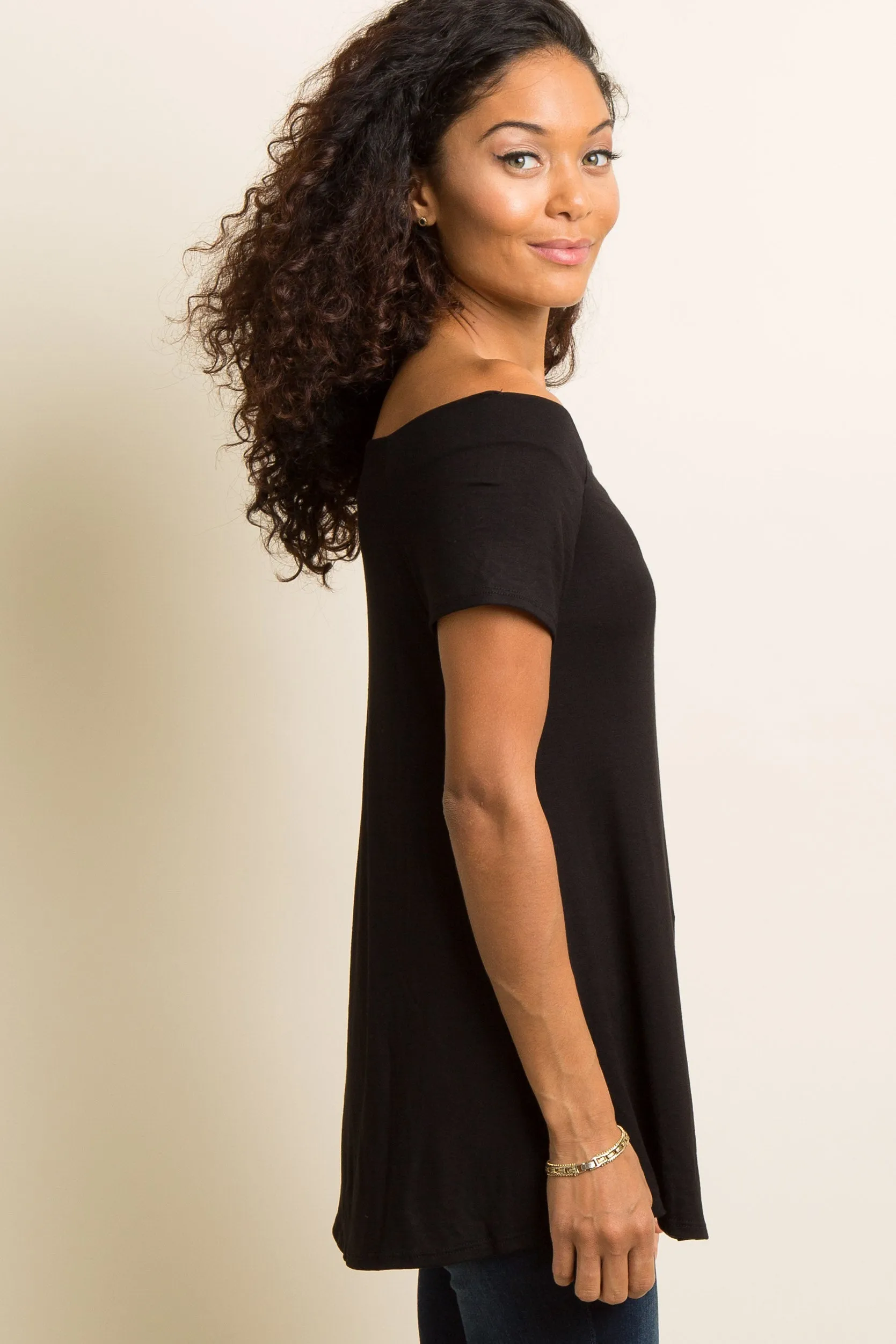 Black Off Shoulder Short Sleeve Top sold by Pinkblush product image thumbnail 2