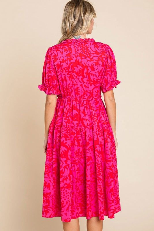 Fuchsia Print Ruffle Trim Tiered Dress sold by Pinkblush product image thumbnail 2