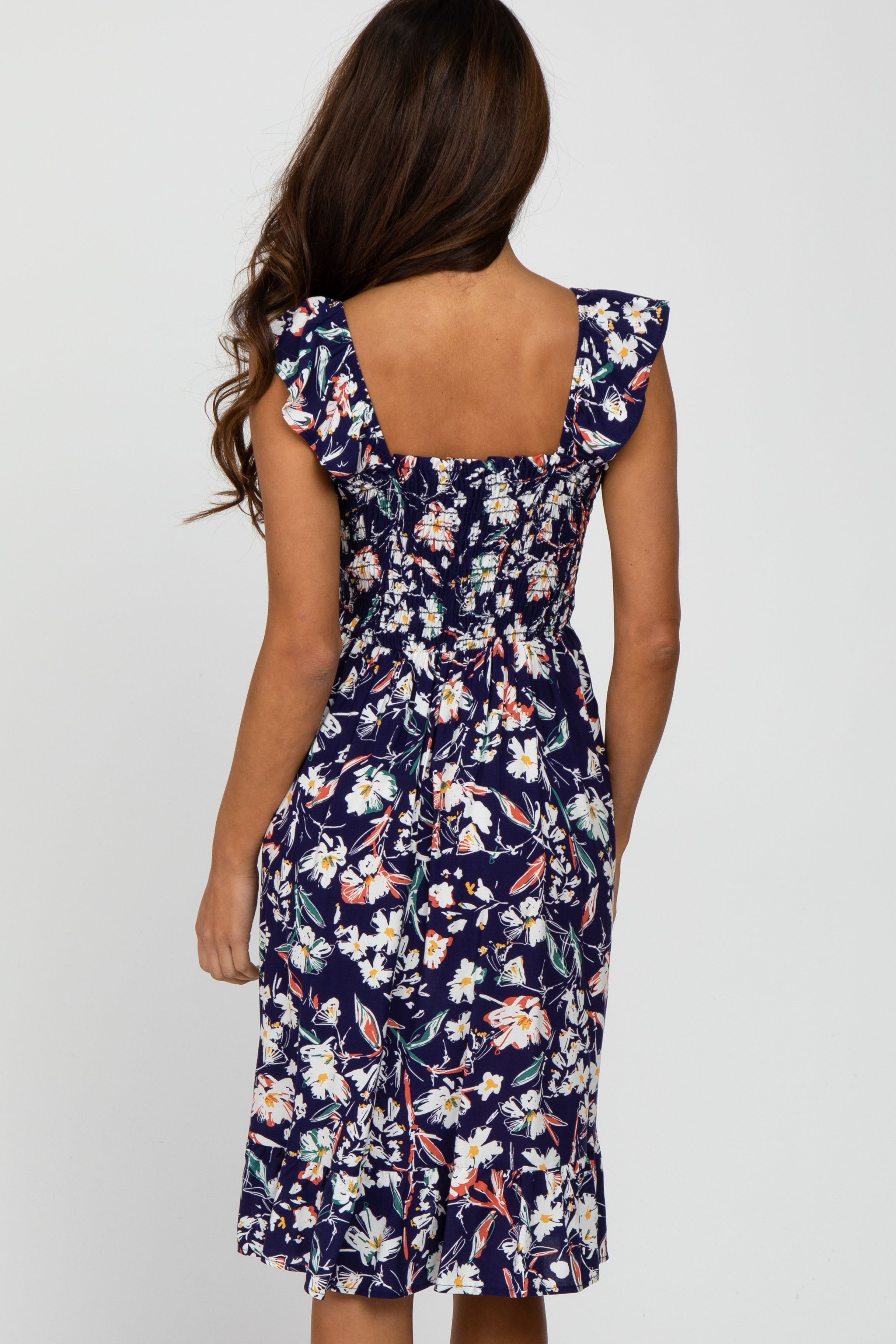 Navy Floral Smocked Dress sold by Pinkblush product image thumbnail 4