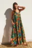 Forest Green Tropical Print Tiered Maxi Dress sold by Pinkblush