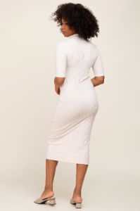 Cream Ribbed Mock Neck Midi Dress sold by Pinkblush