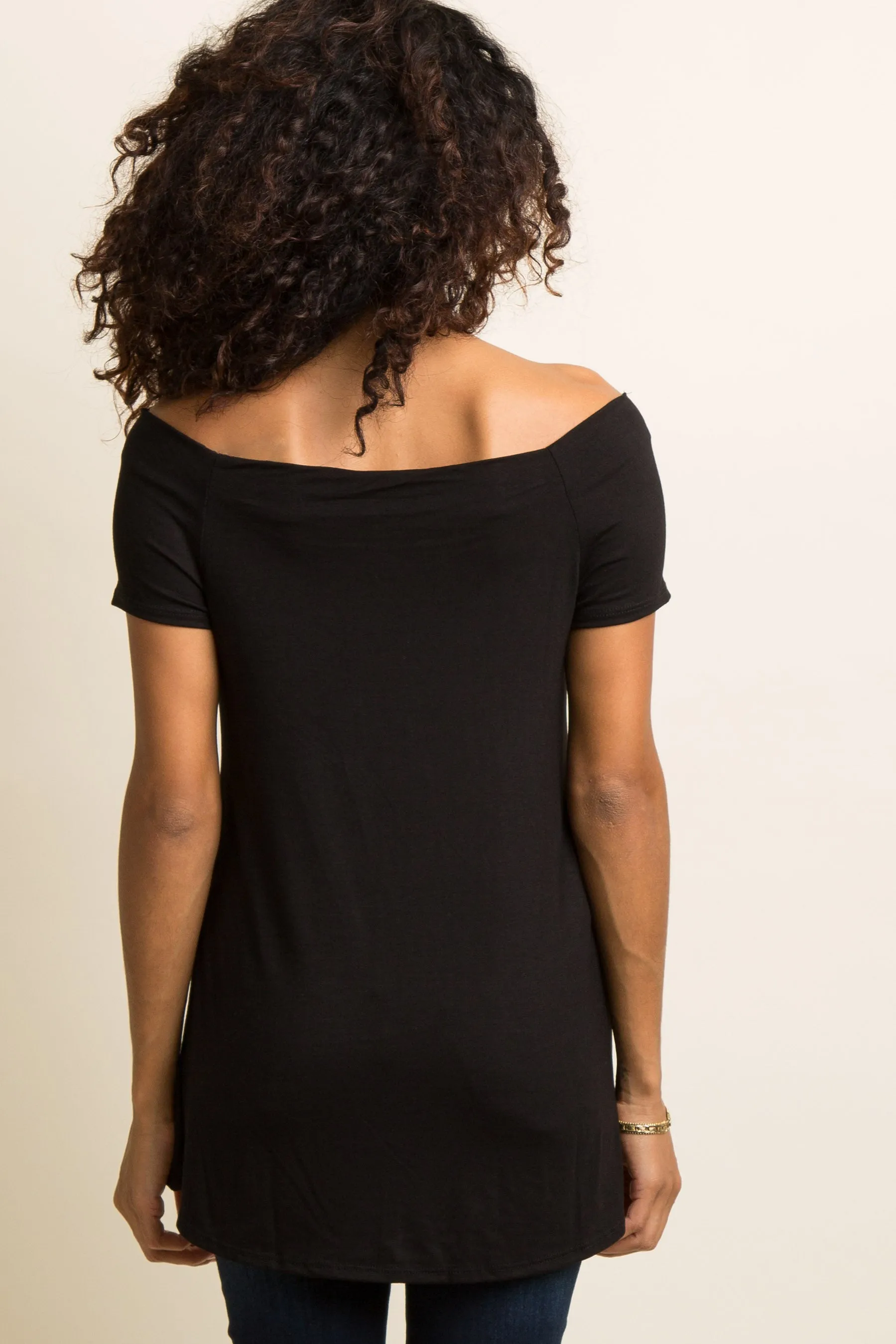 Black Off Shoulder Short Sleeve Top sold by Pinkblush product image thumbnail 3