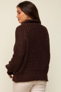 Brown Chunky Knit Mock Neck Maternity Sweater sold by Pinkblush