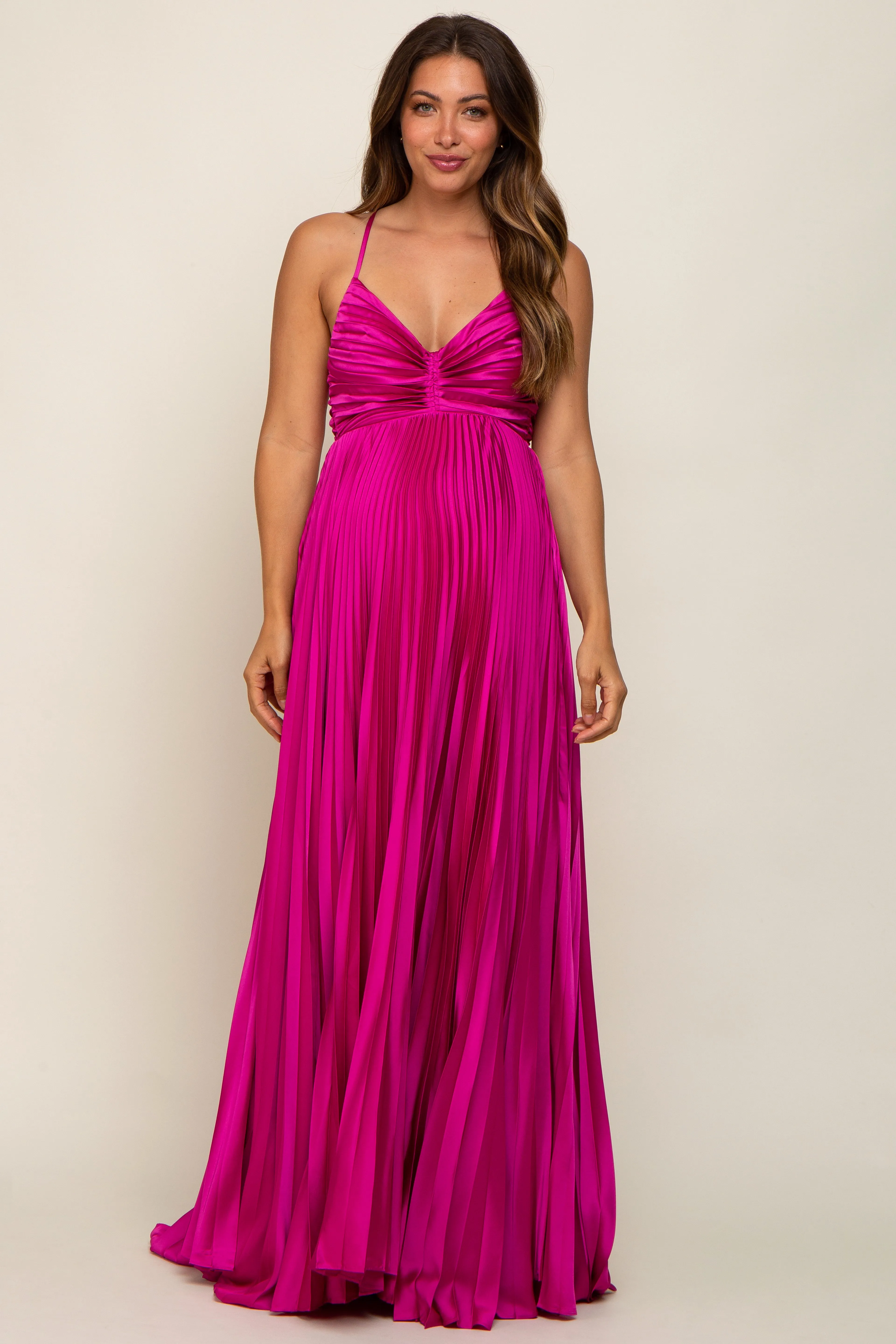 Magenta Satin Pleated Cutout Maternity Gown sold by Pinkblush product image thumbnail 5