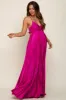 Magenta Satin Pleated Cutout Maternity Gown sold by Pinkblush